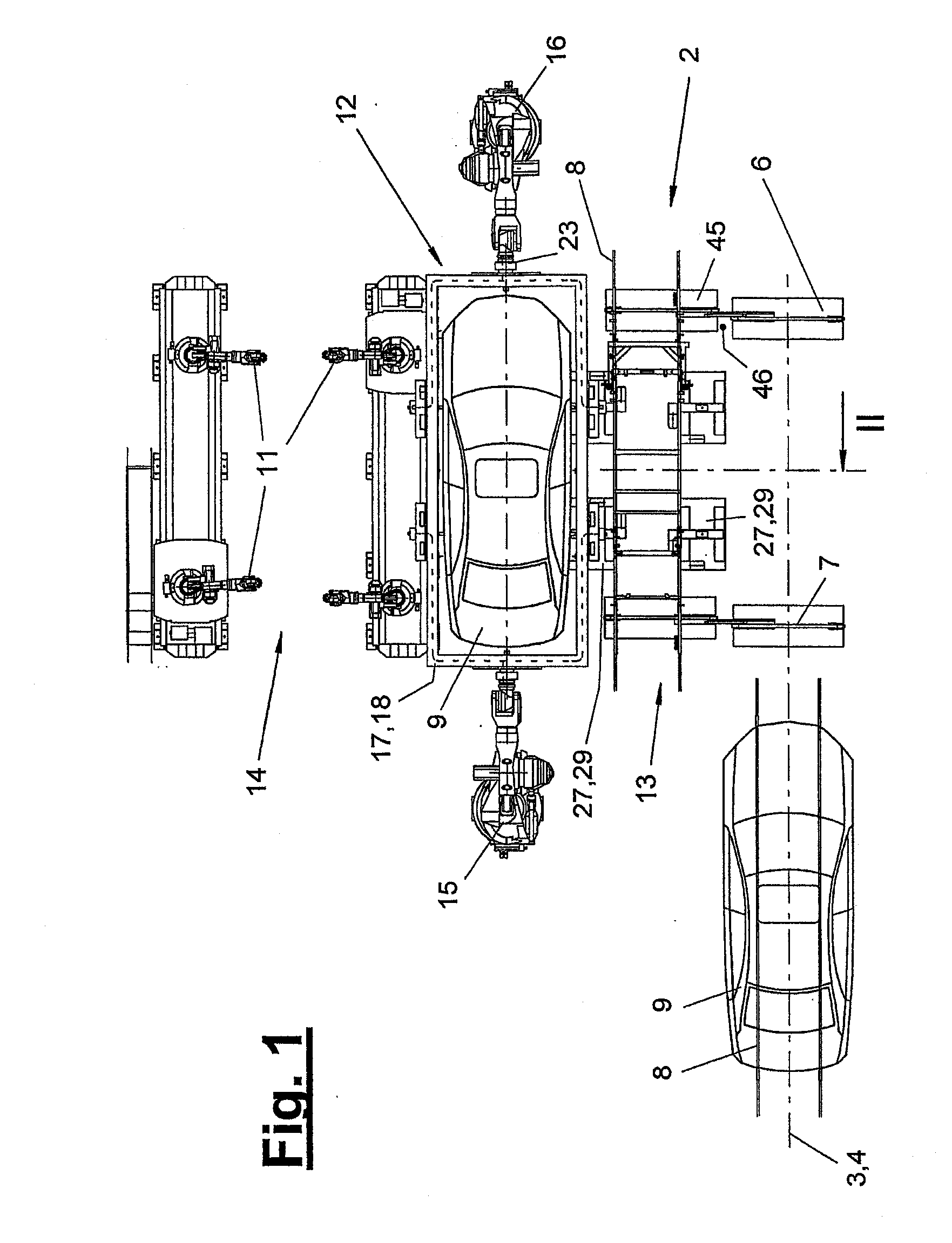 Handling device and process for the multiaxial handling and guiding of workpieces arranged on a carrying means