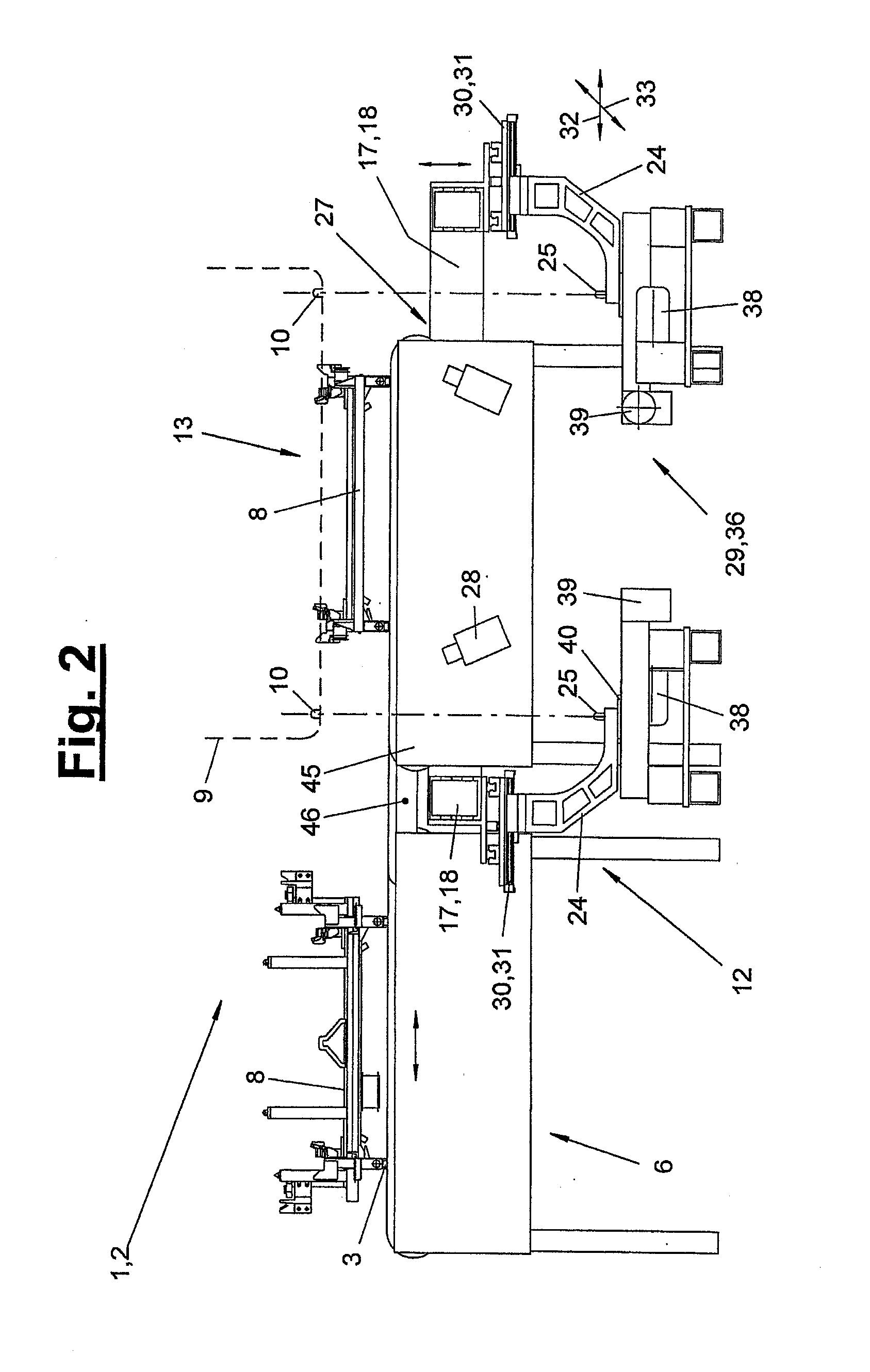 Handling device and process for the multiaxial handling and guiding of workpieces arranged on a carrying means