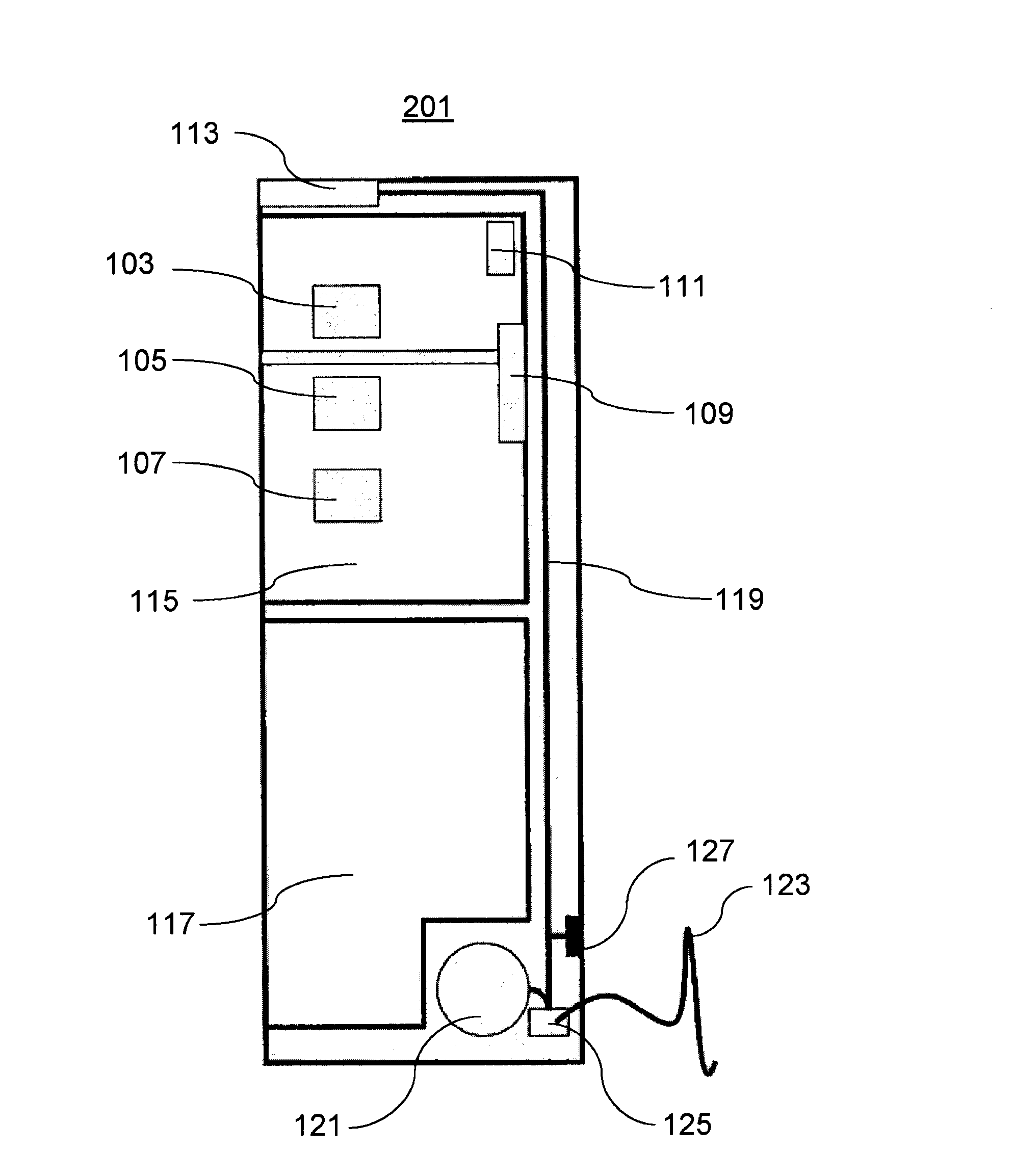 Domestic appliance transmitting electric power to electric equipment unit in directed wireless mode