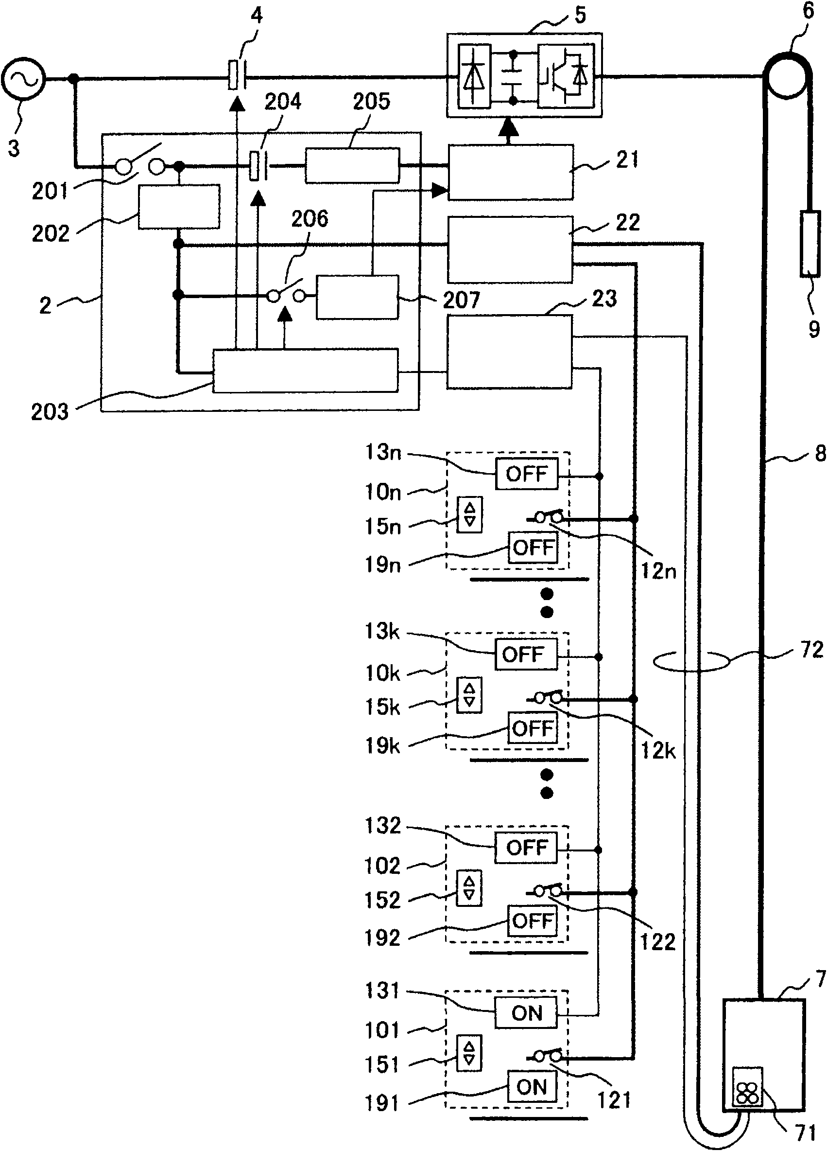 Elevator power saving system and power saving method