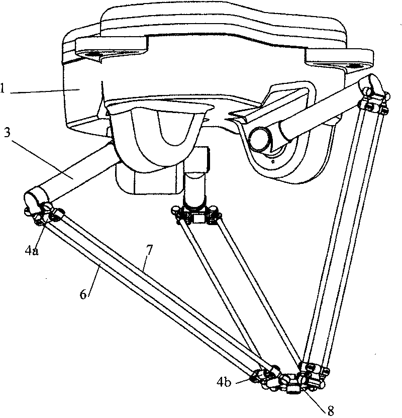 Space three-translational freedom degree parallel connection mechanism with far-rack double lever