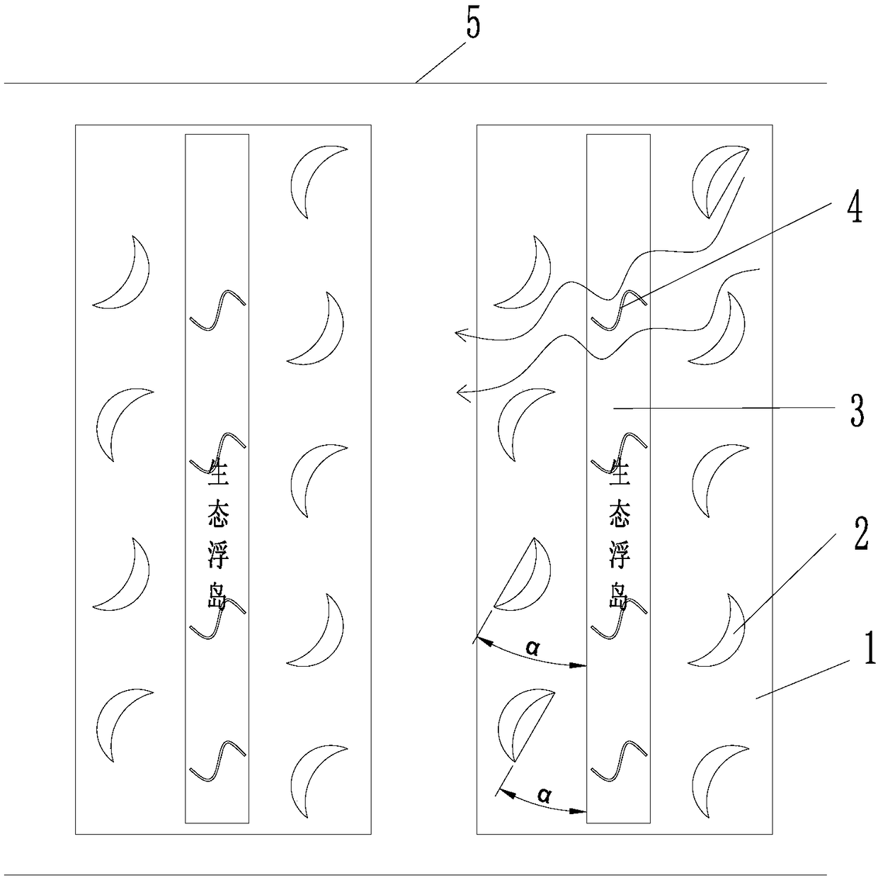 Crescent array diversion, sewage interception and purification system