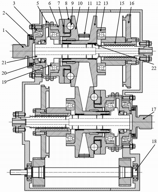 A continuously variable speed change device with built-in speed regulating components