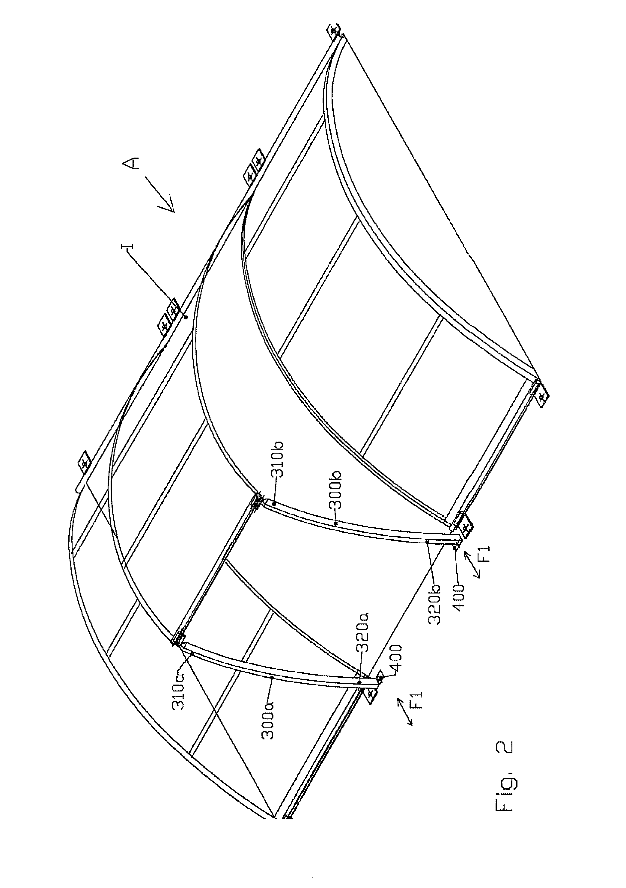 Strut for lifting a roof element used to cover a swimming pool and installation method thereof