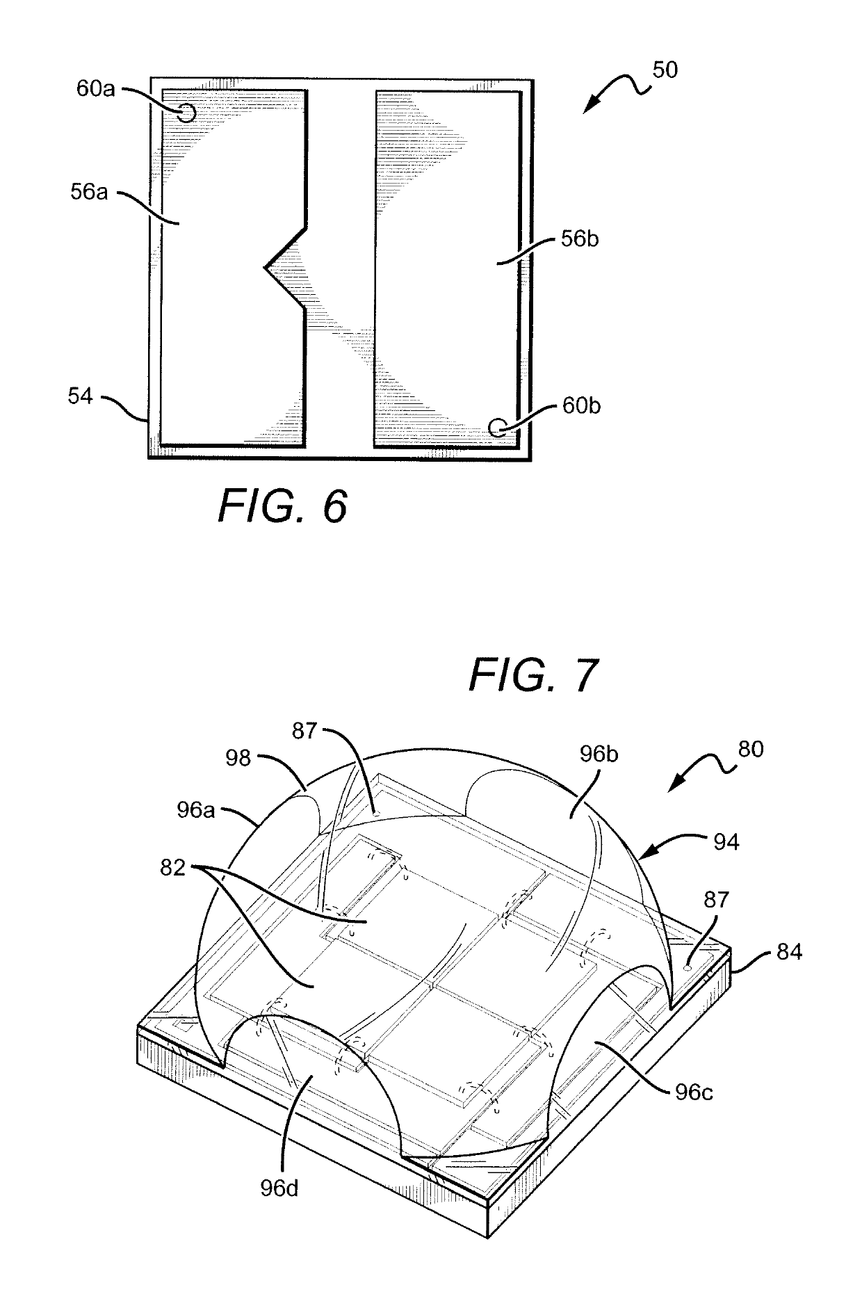 LED package with multiple element light source and encapsulant having curved and/or planar surfaces