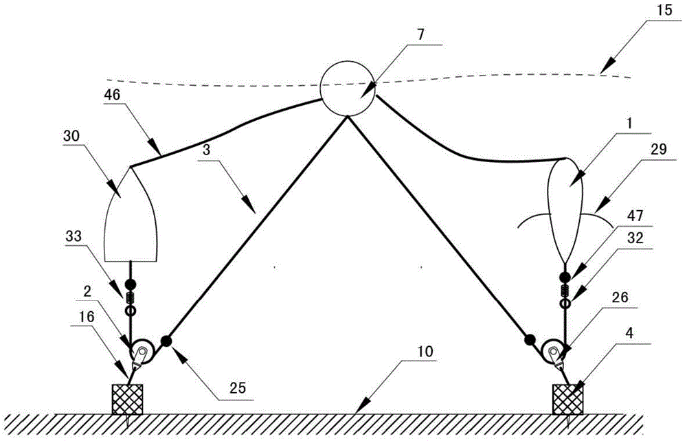 Mooring system with submerged buoys and pulleys
