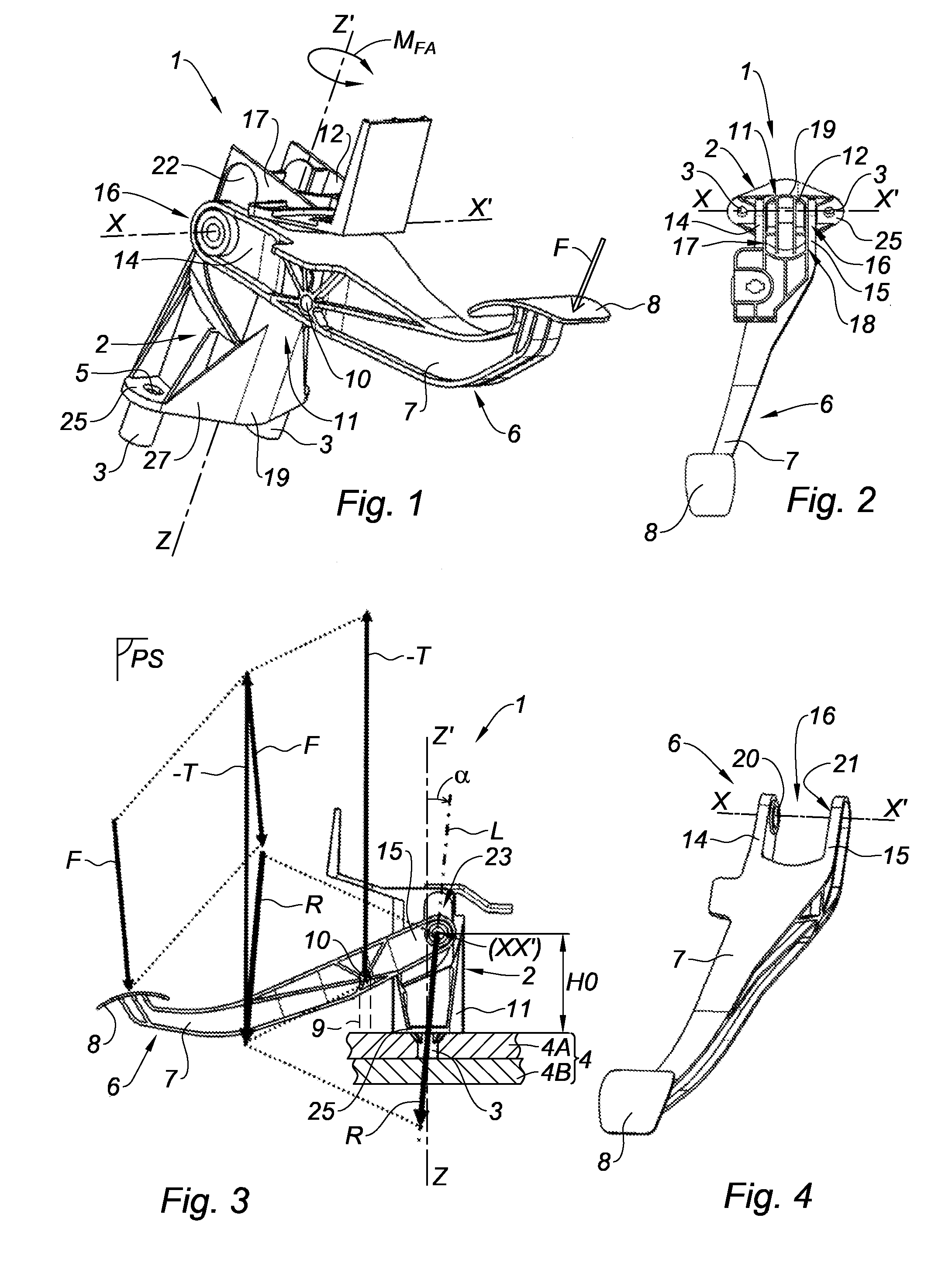 Lighter pedal assembly reinforced with respect to offset driving forces