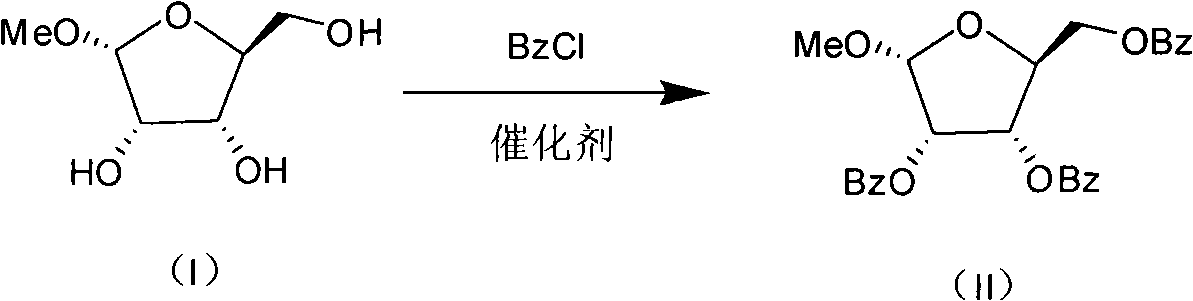 Production process for preparing 1-oxy-acetyl-2,3,5-3-benzoyl-beta-Lribofuranose