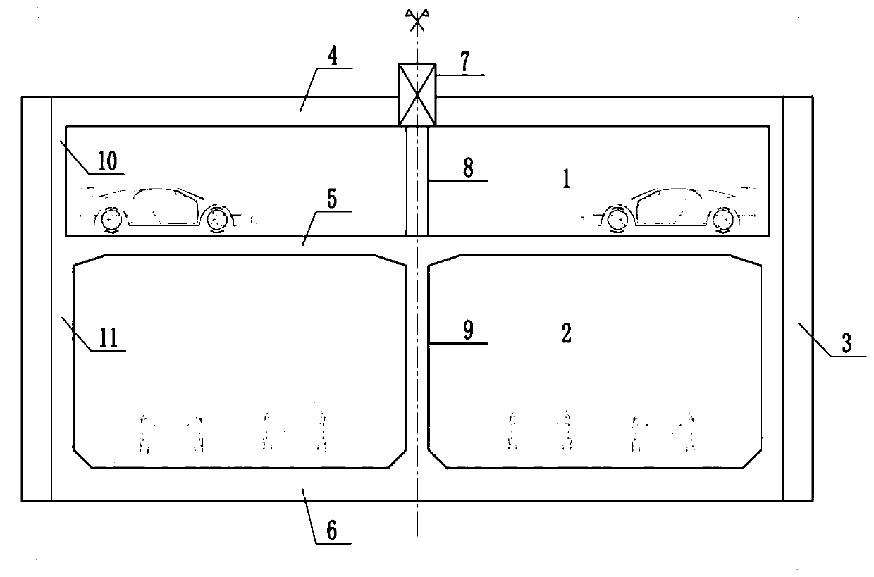 Underground parking garage and urban tunnel combined construction structure