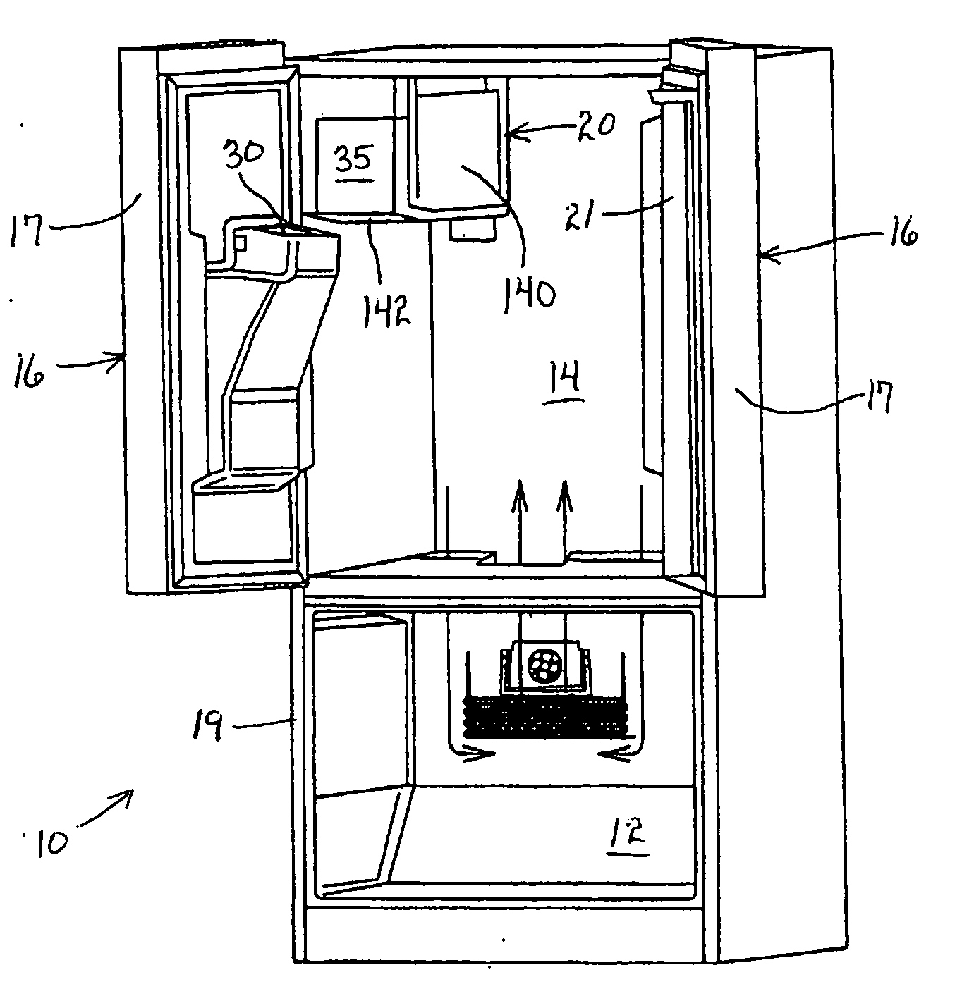 Refrigeration apparatus for refrigeration appliance and method of minimizing frost accumulation