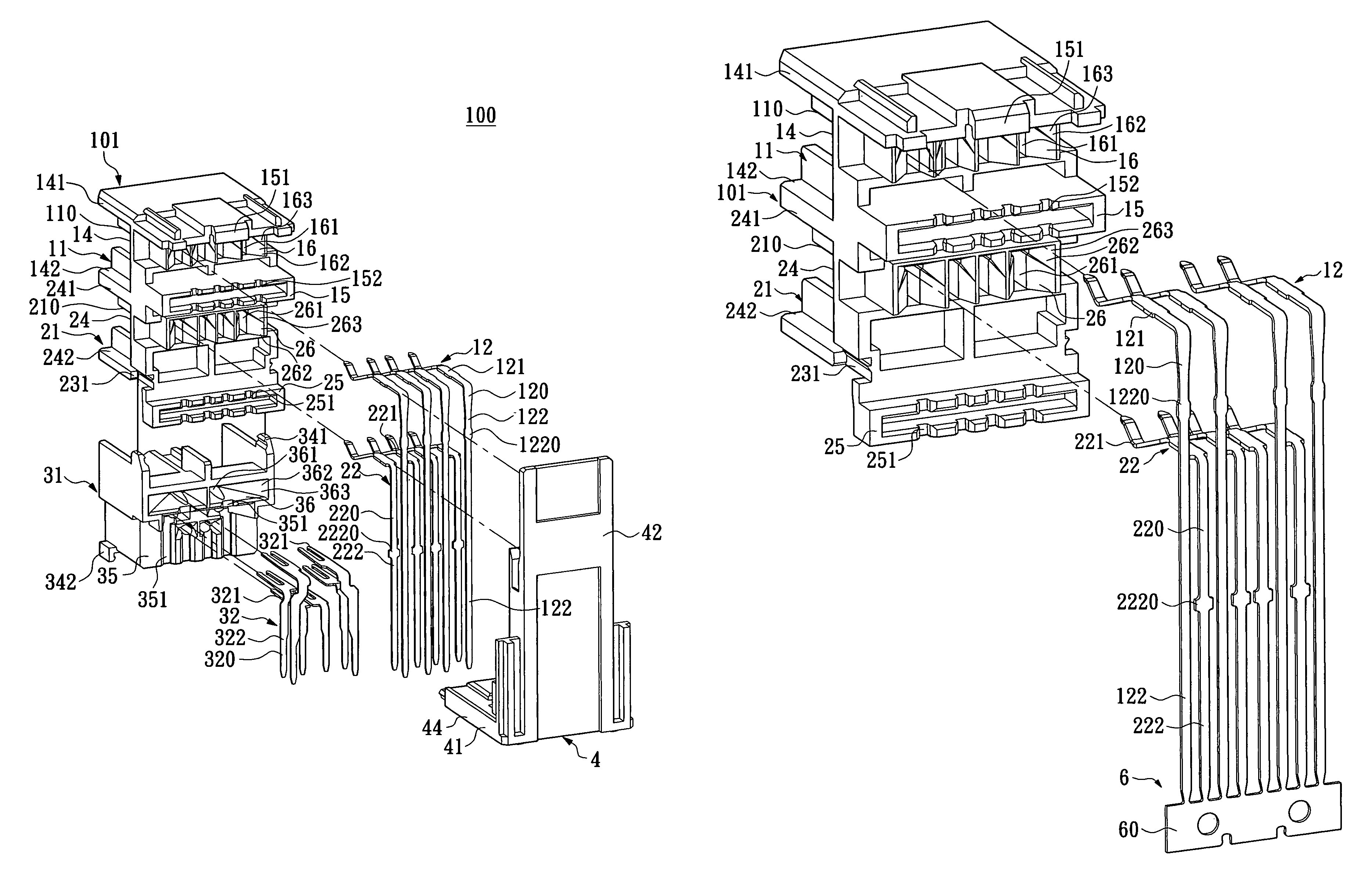 Method of assembling conductive terminals of a plurality of electrical connectors and electrical connector module assembled thereby