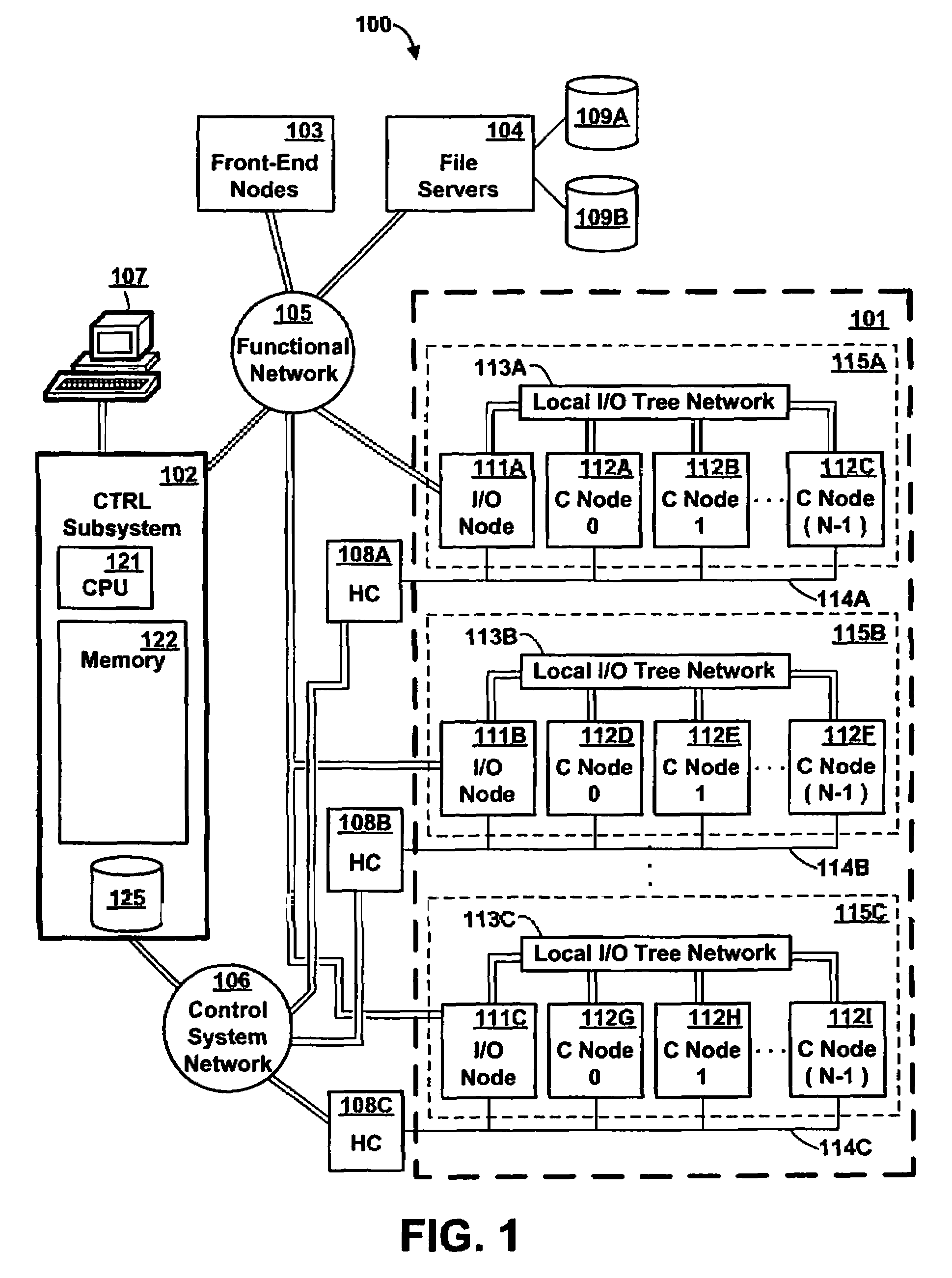 Memory request / grant daemons in virtual nodes for moving subdivided local memory space from VN to VN in nodes of a massively parallel computer system