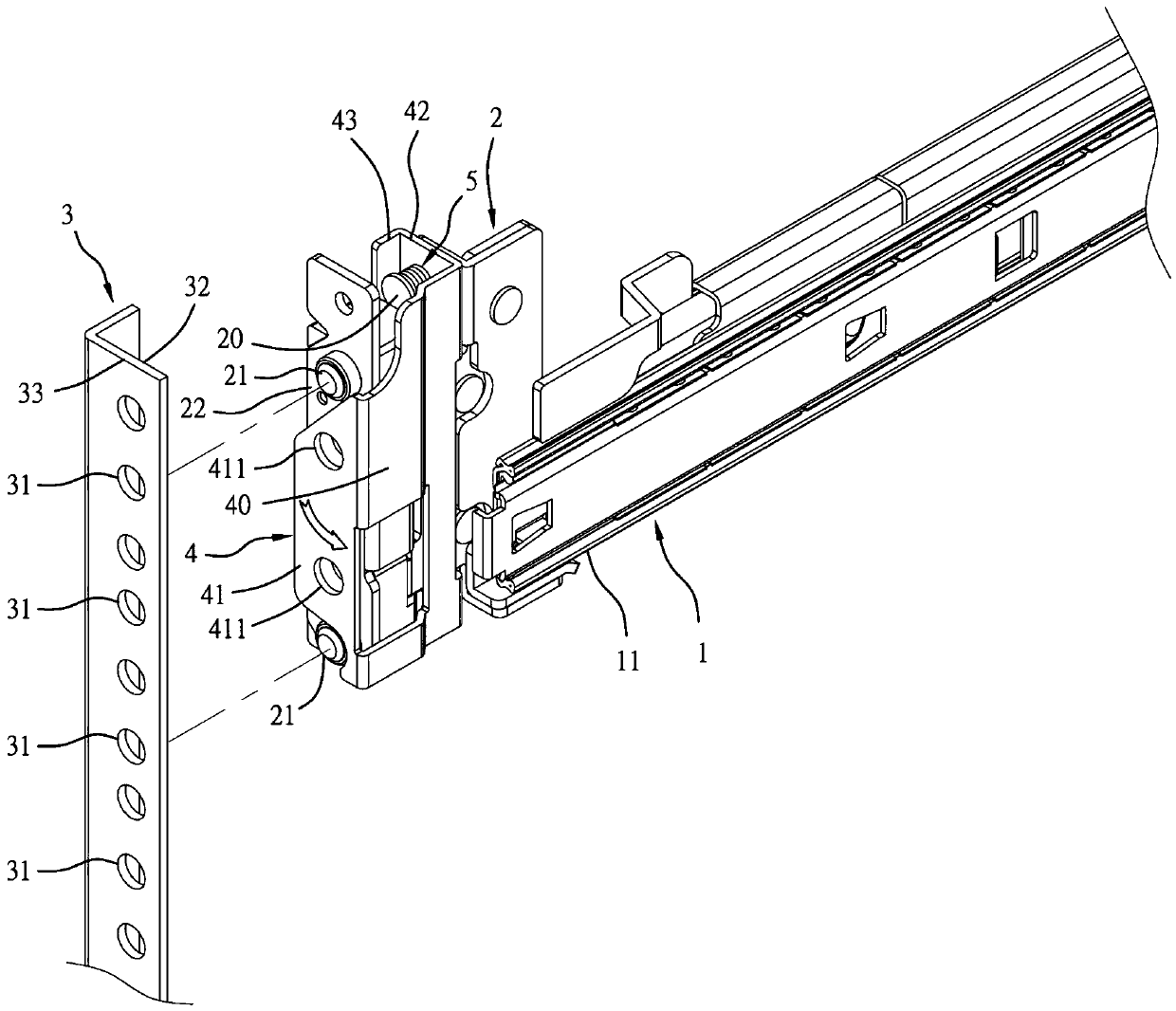 Convenient installation structure for server slide rail and server rack