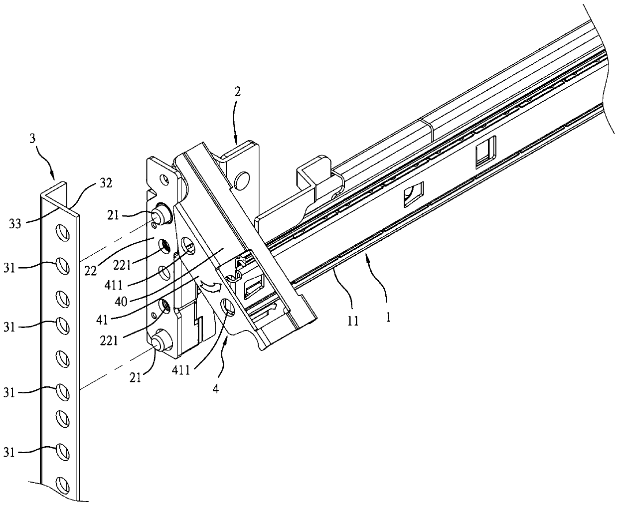 Convenient installation structure for server slide rail and server rack