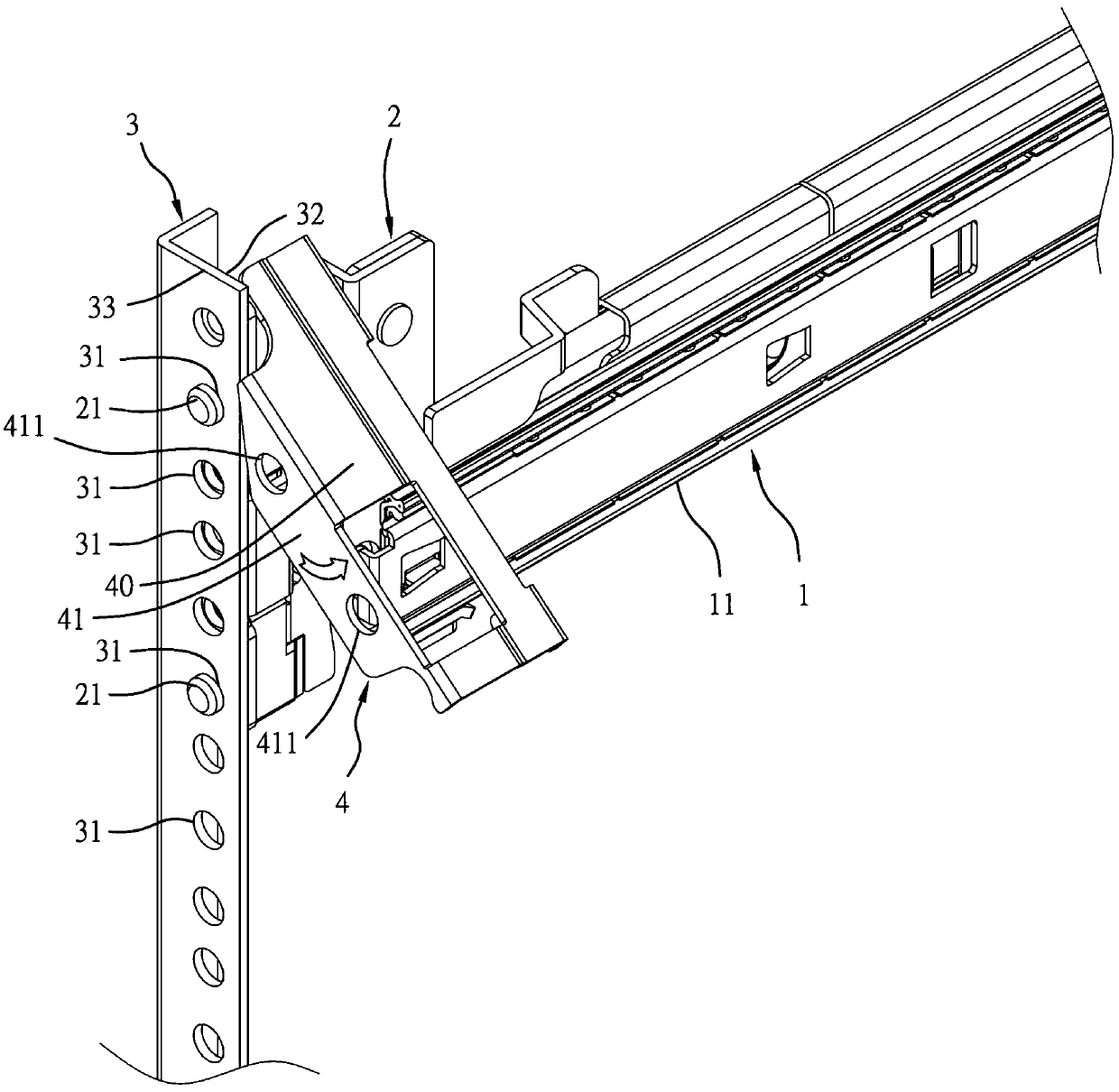 Convenient installation structure for server slide rail and server rack