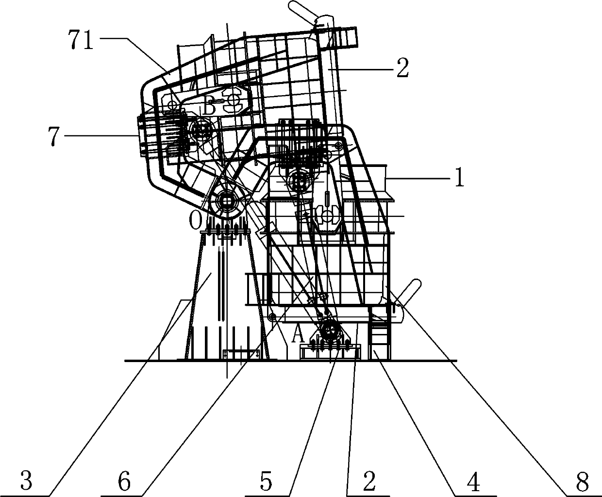 Suspension-arm-type hot metal ladle tipping-over iron charging device