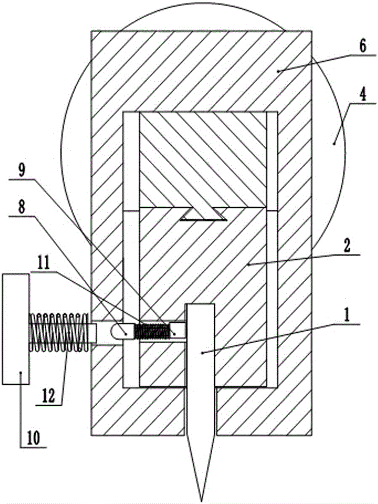 A kind of spring pin needle with inclined plane pushing block for skin pricking experiment