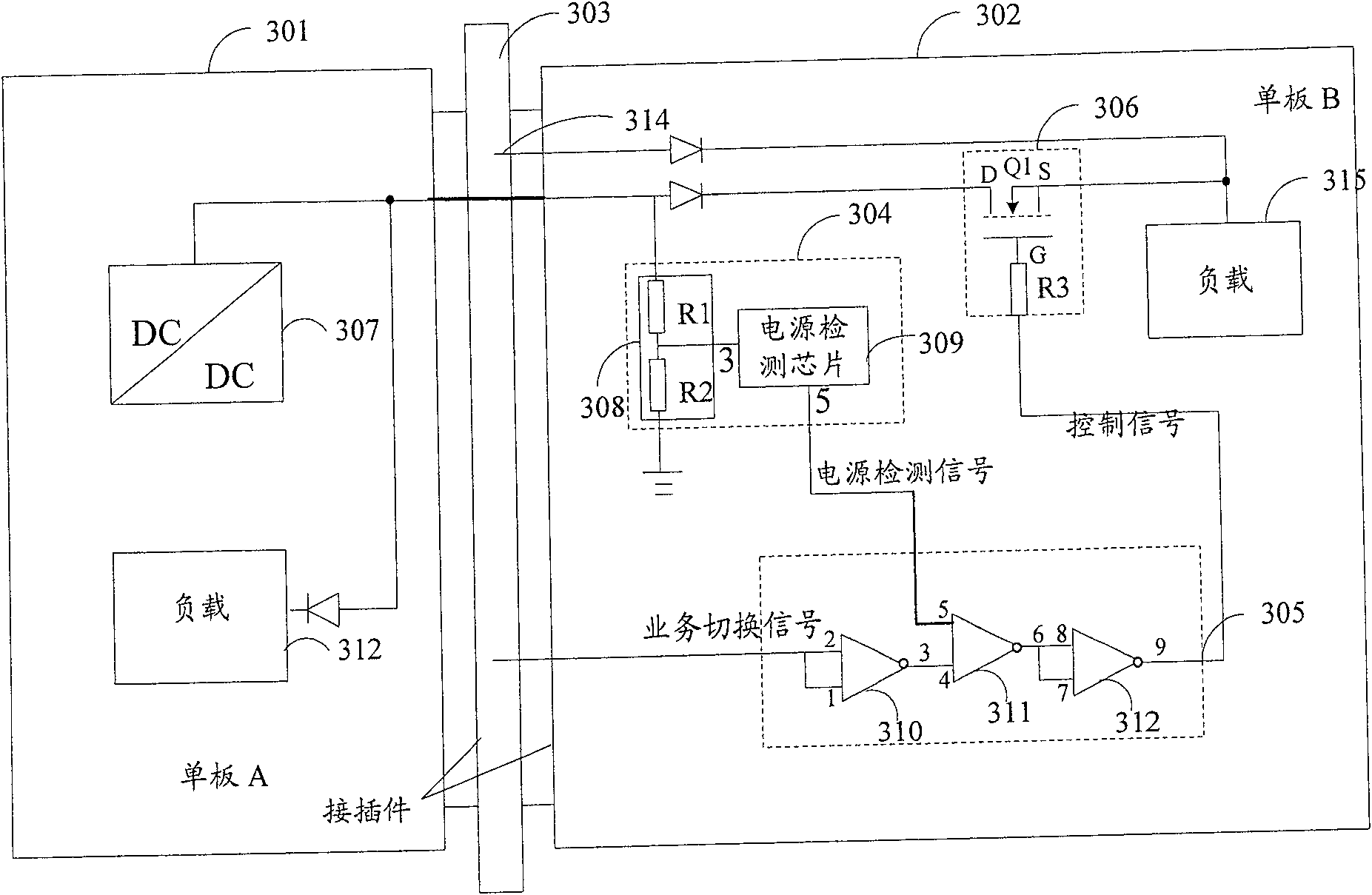 Telecommunication monoboard and system kit and power-supply switching method