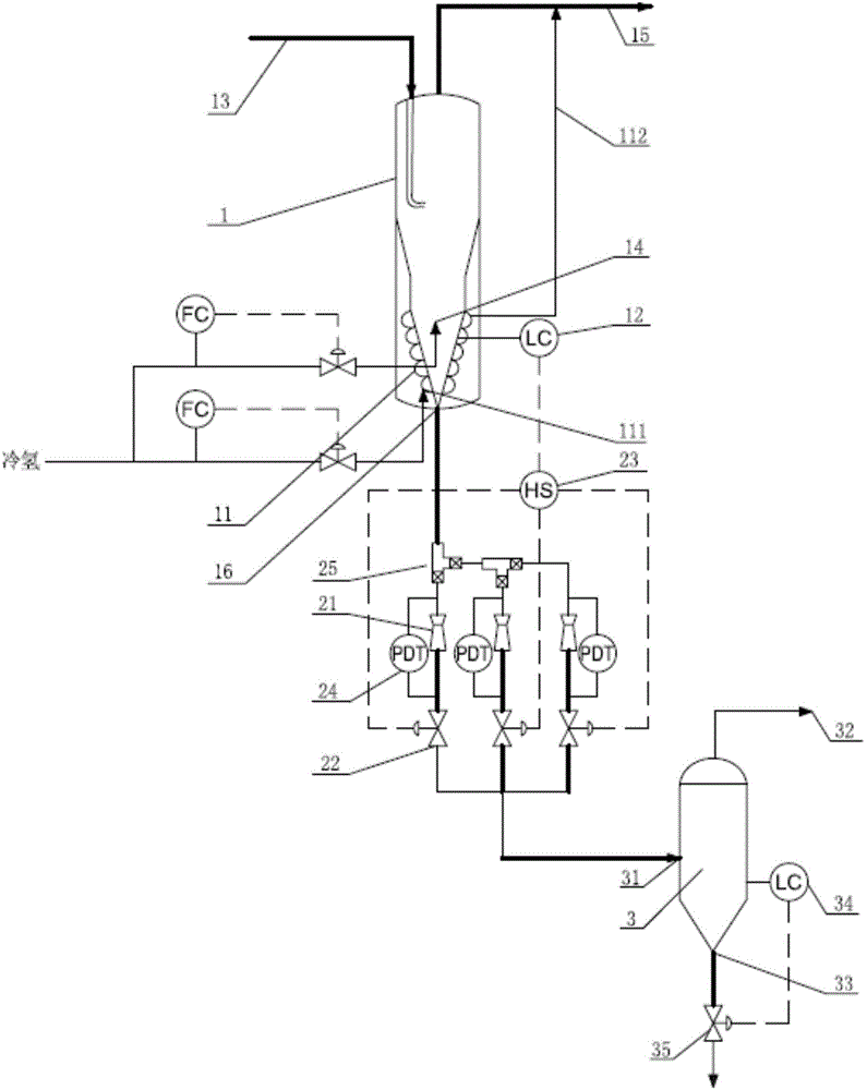 Separation and pressure reduction combining system for suspended bed hydrocracking reaction products