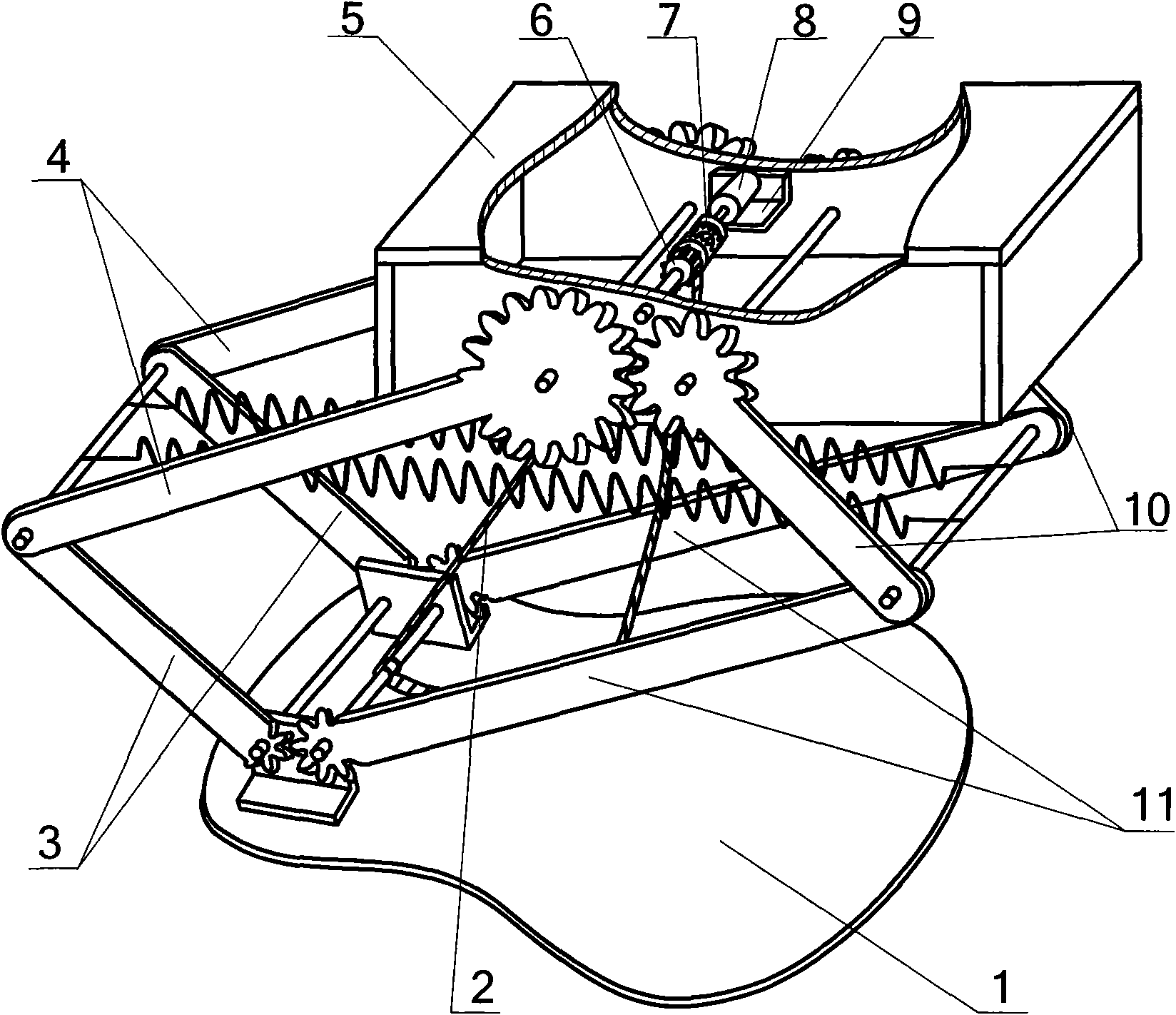 Asymmetrical gear six-rod bionic bouncing mechanism