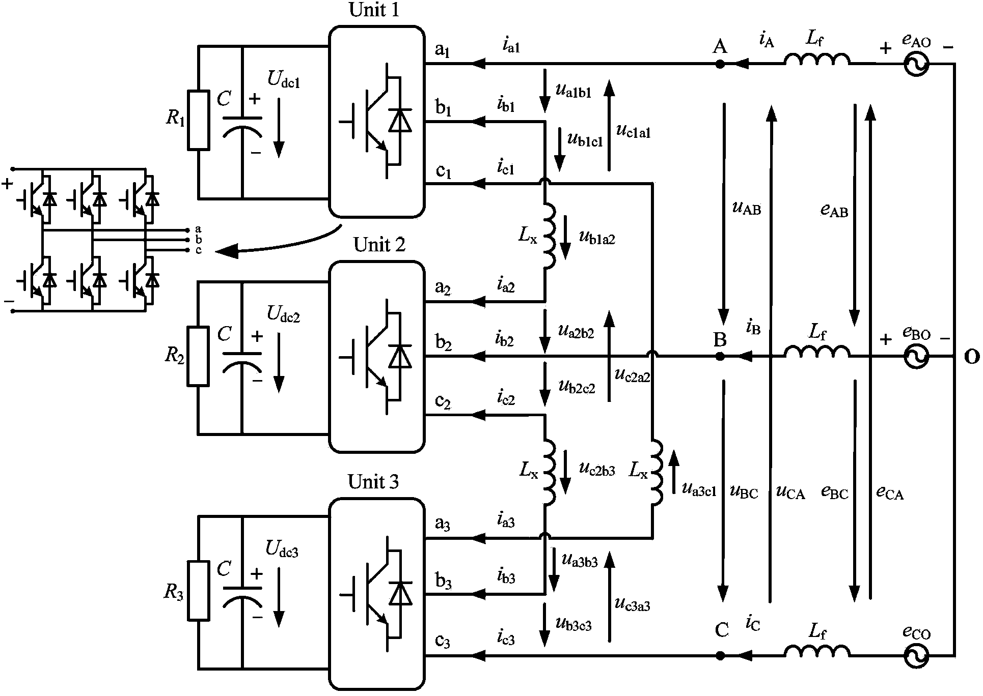 Method for controlling triple line-voltage cascaded (LVC) converter based on equivalent circuit model