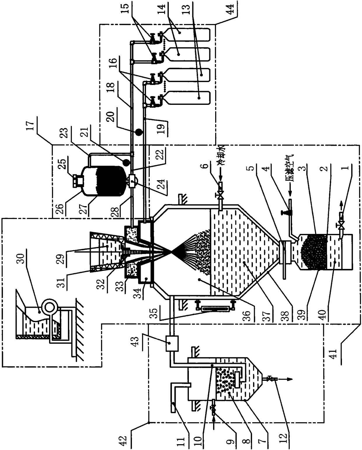 Water-cooled quick-condensation control method for deep and shallow distribution of hard abrasives in magnetic abrasive metal matrix