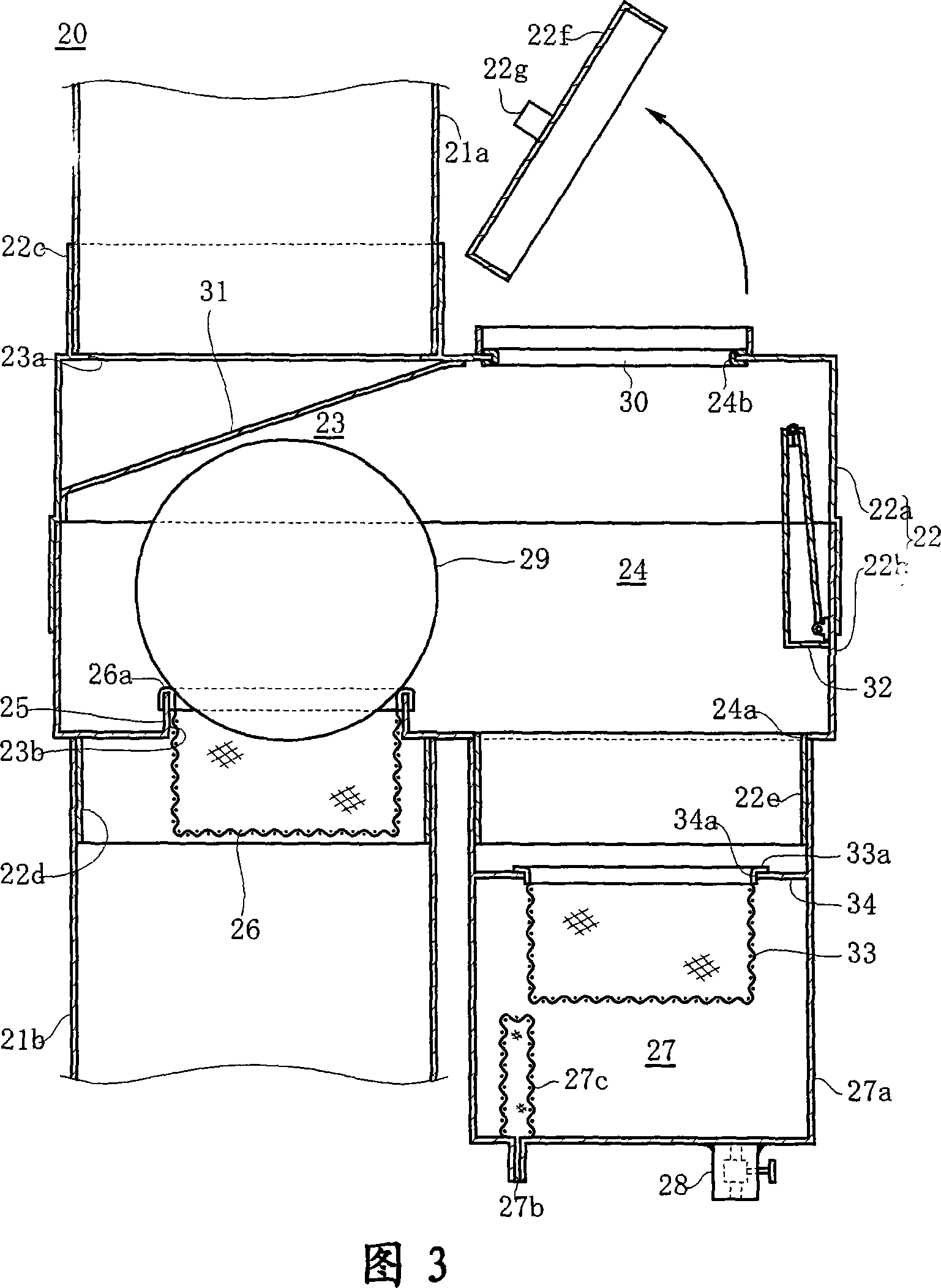 Flowing-down rainwater filtration device and rainwater storage device using the same