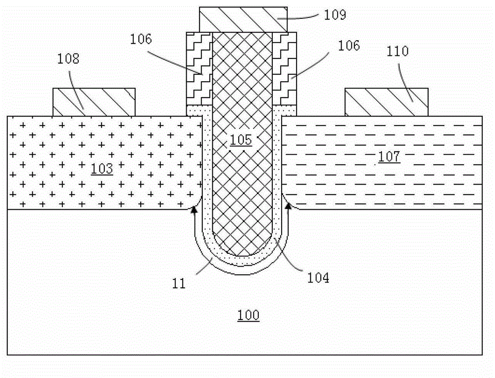 U-shaped channel tunneling transistor with laminated structure and preparation method thereof