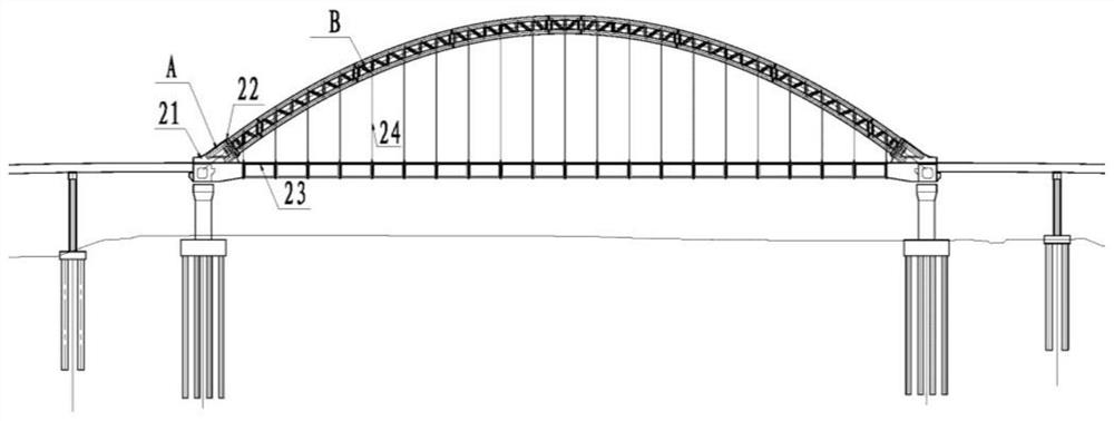 Structure for preventing concrete-filled steel tube arch bridge arch foot steel tube outer wrapped concrete from cracking