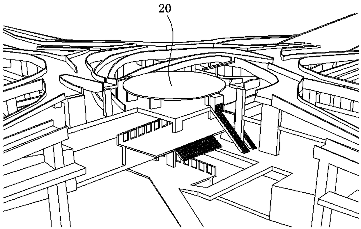 Interchange type overpass with transfer stations