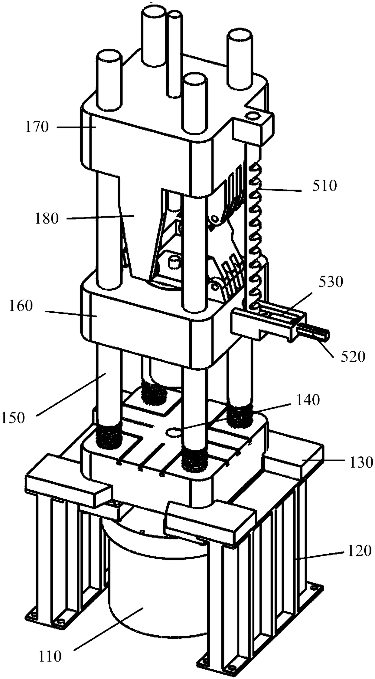 Casting and forging integrated device adopting curved elbow connecting rod mode locking structure