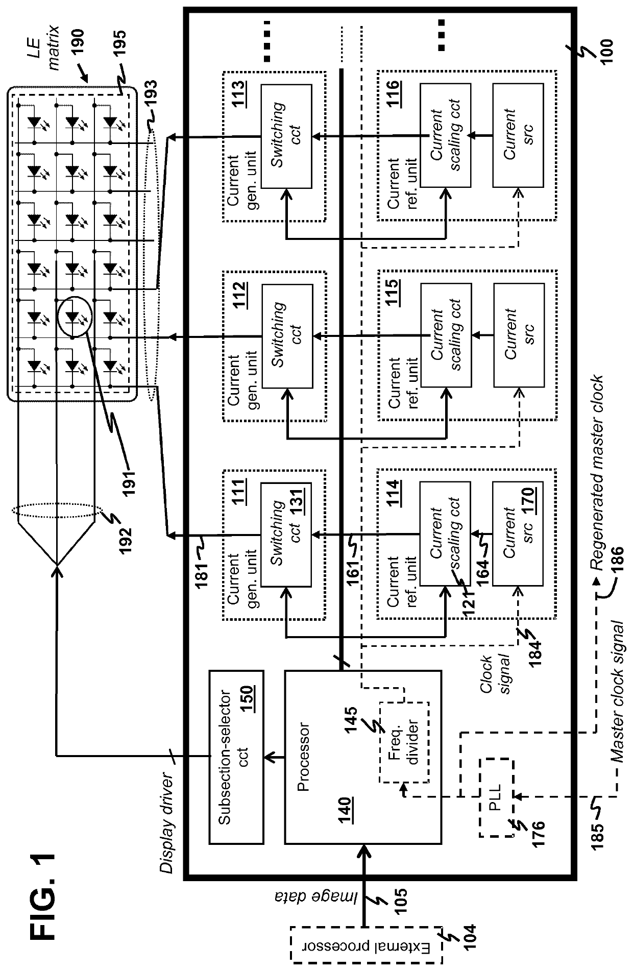 Passive LED matrix display driver with high dynamic range