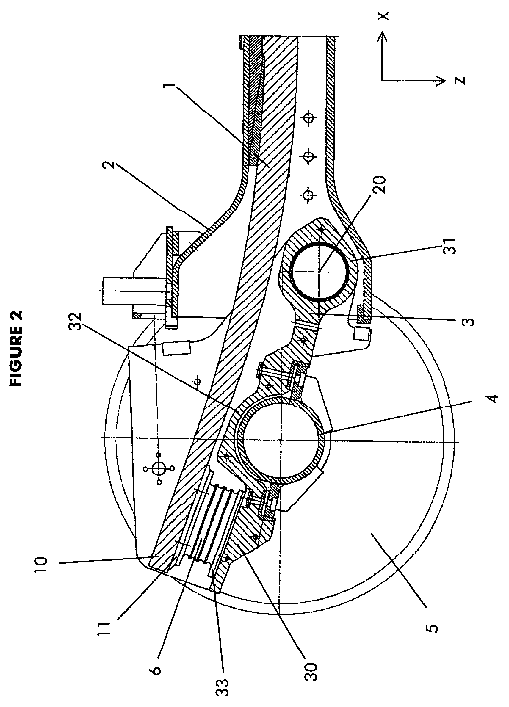 Flexible connection device between a bogey side beam and an axle-box