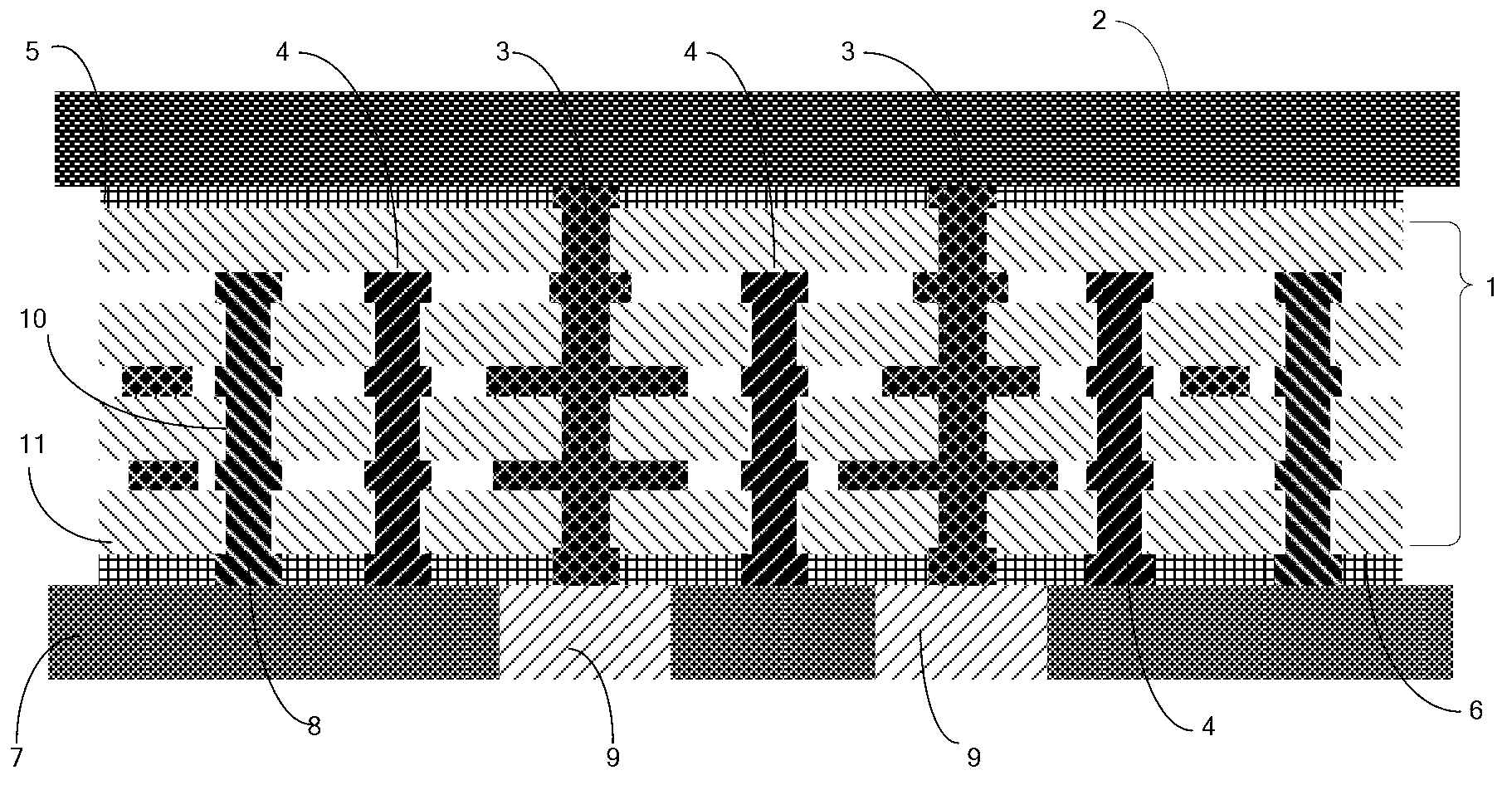 Packaging structure shared by heat dissipation channel and ground wire channel in three-dimensional packaging