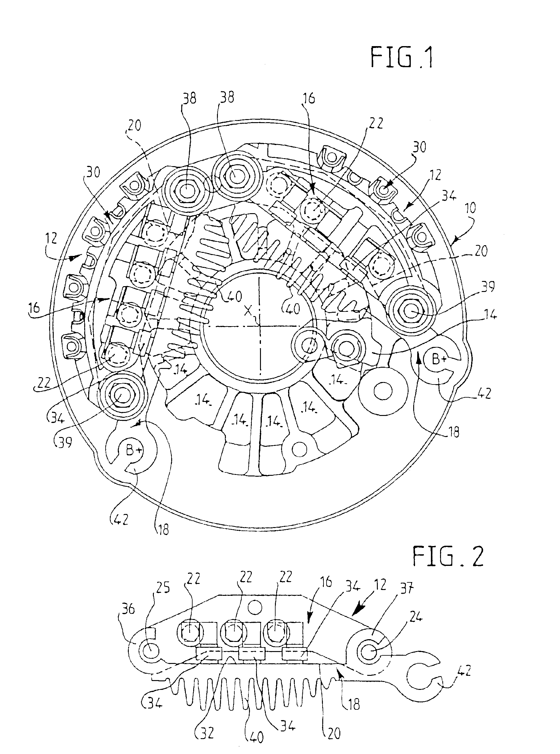 Current rectifier assembly for rotating electrical machines, in particular motor vehicle alternators