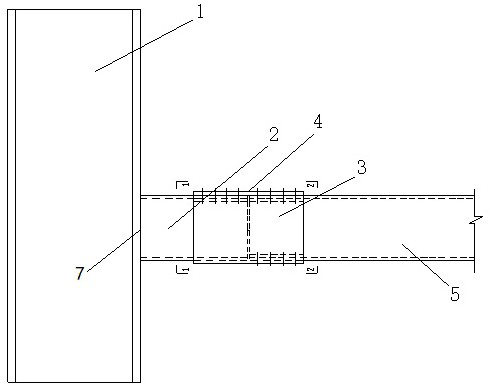 Rigid connection joint of rectangular steel beam and H-shaped steel column and construction method