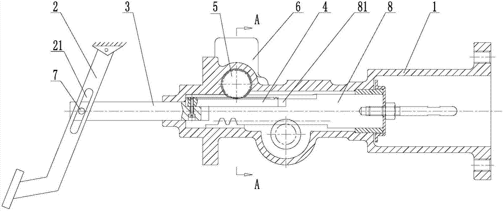 Built-in brake pedal travel sensor device