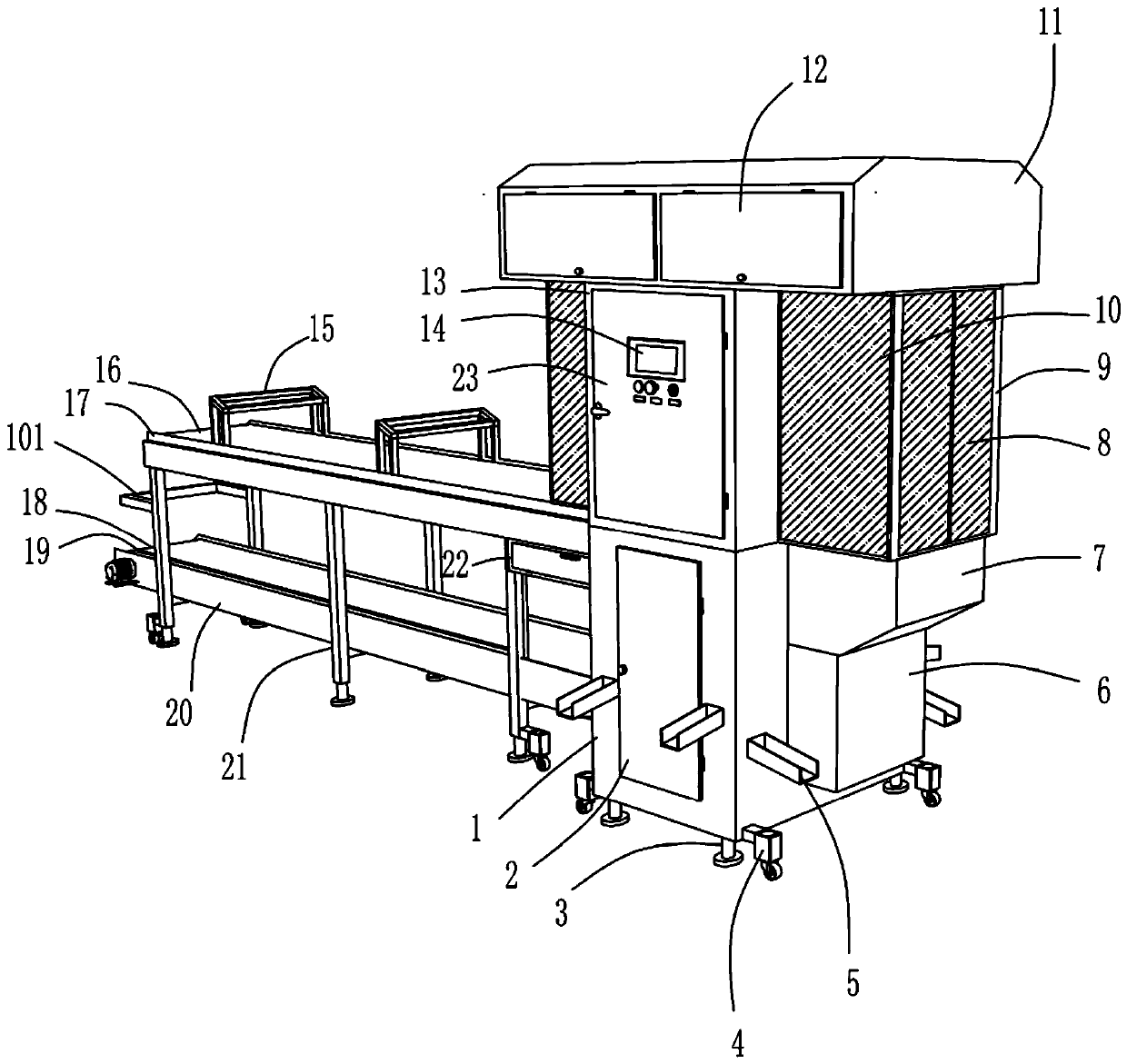 Discharging sorting machine for noise-reducing casting blank production