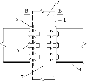 Rectangular concrete filled steel tube column and steel beam single-side bolt connecting joint and construction method thereof