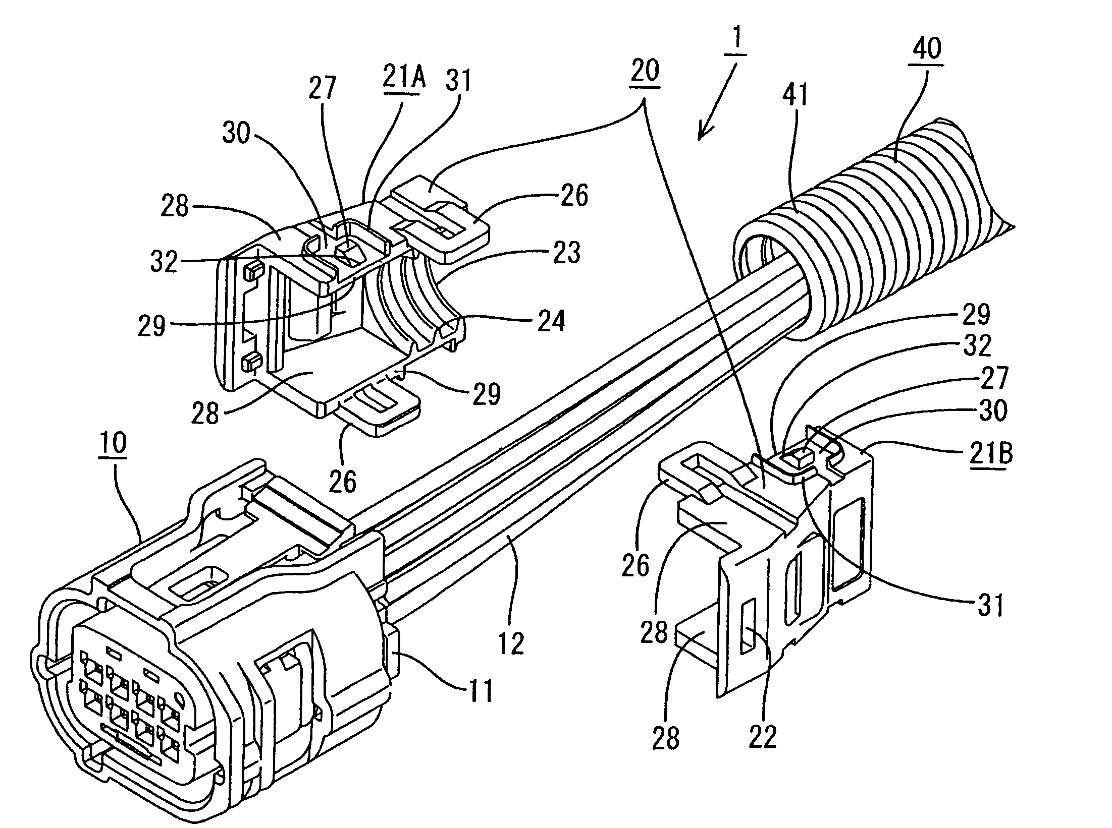 Wire cover with two longitudinal halves connectable around electric wires
