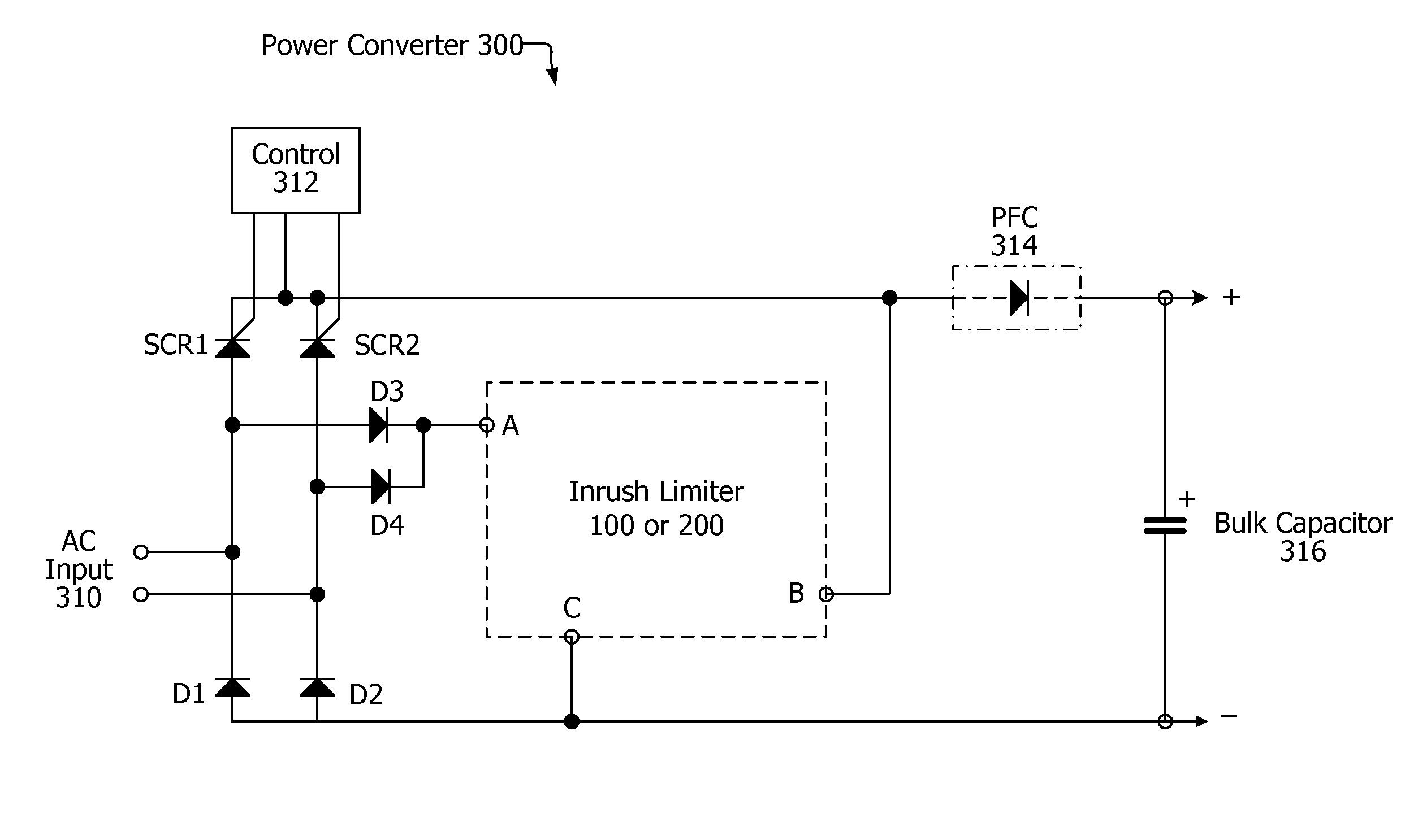 Self oscillating inrush current limiting converter