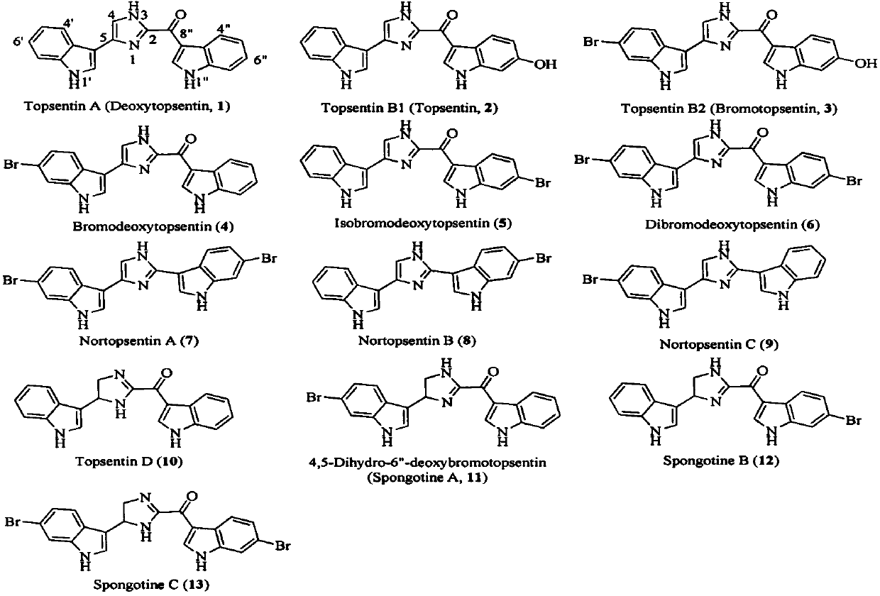 Application of Topsentin alkaloids in resistance to plant viruses and germs