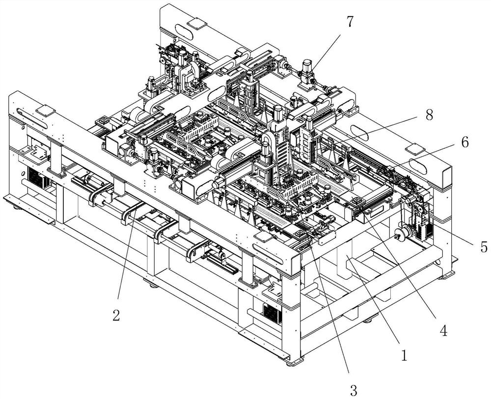 All-in-one machine for imbricated transverse plate deviation-rectifying and welding all-in-one machine and process thereof