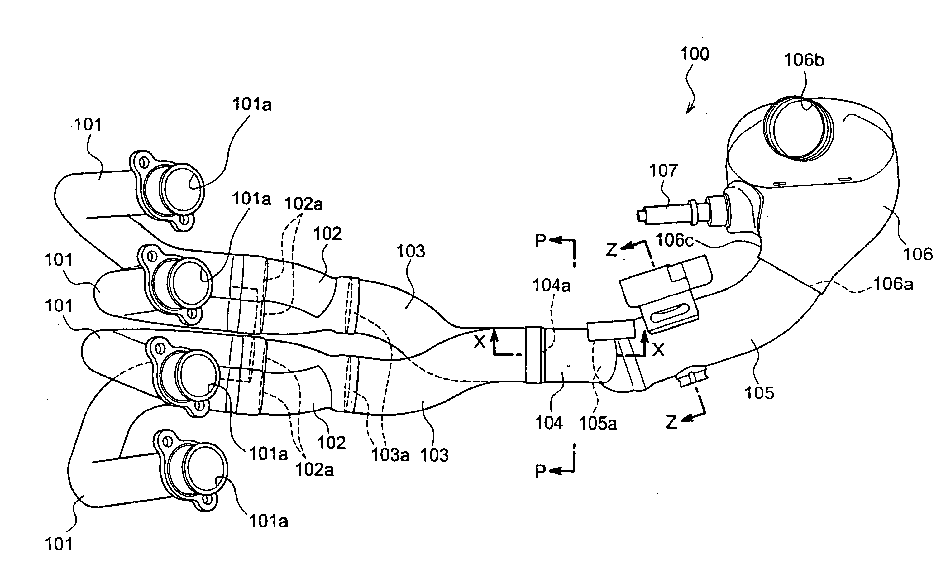 Exhaust device for motorcycle