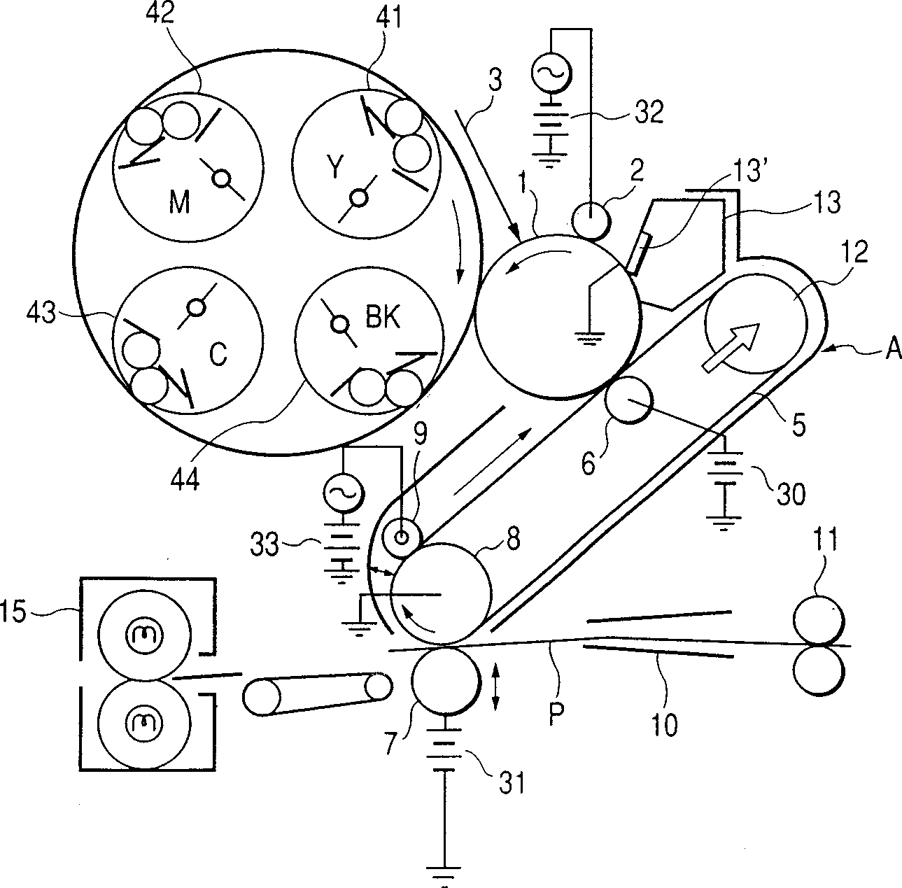 Processing box image device and inter-transferring belt