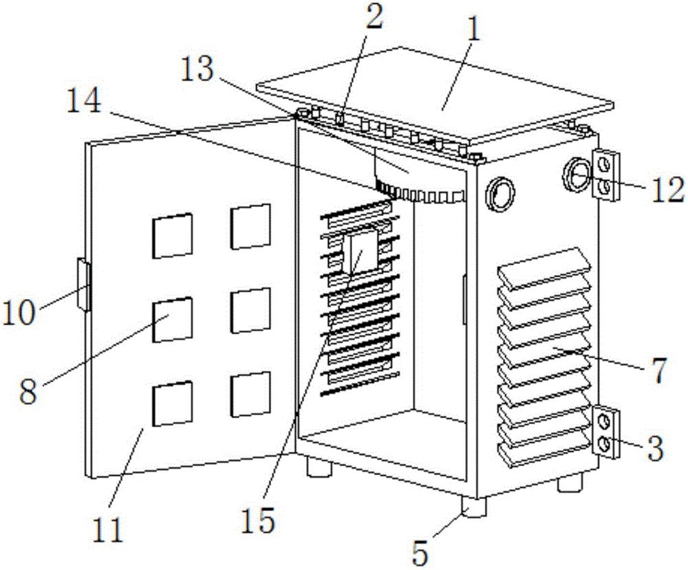 Electrical control cabinet with heat dissipation protective device at top part