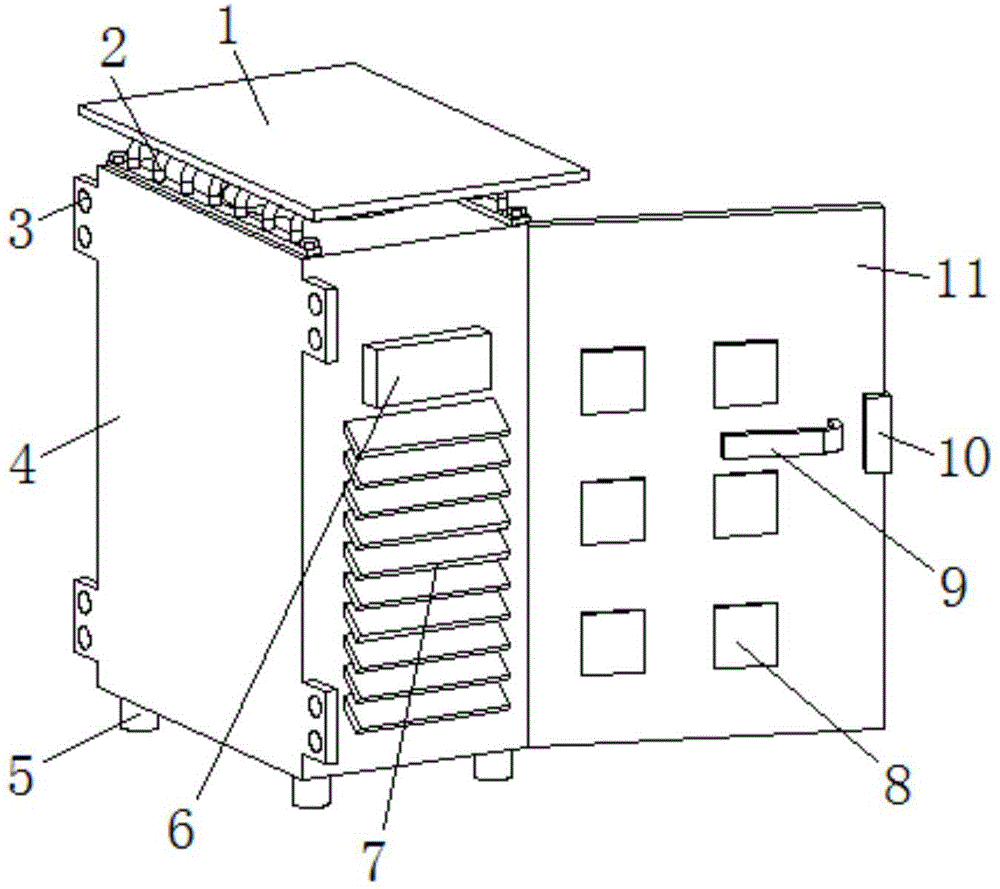 Electrical control cabinet with heat dissipation protective device at top part