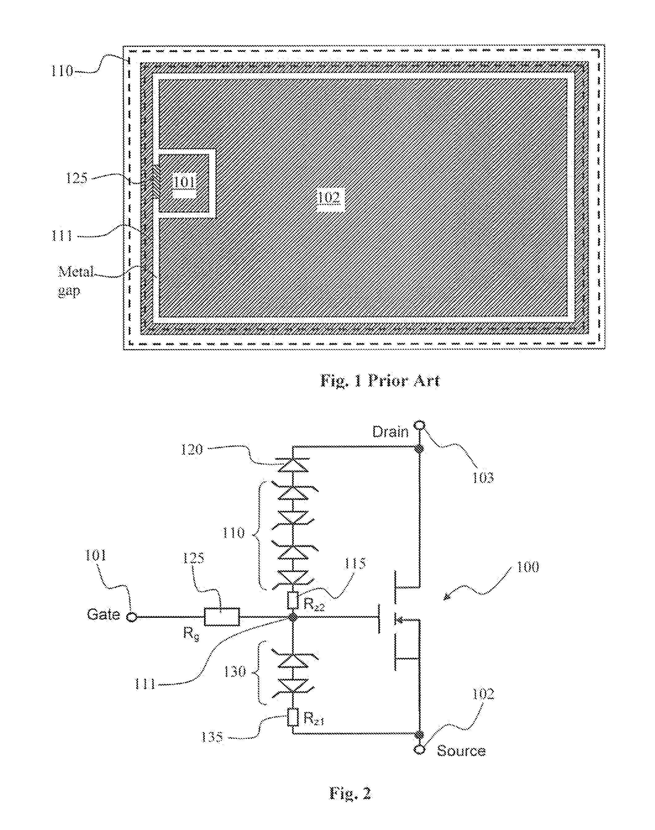 Configuration of gate to drain (GD) clamp and ESD protection circuit for power device breakdown protection