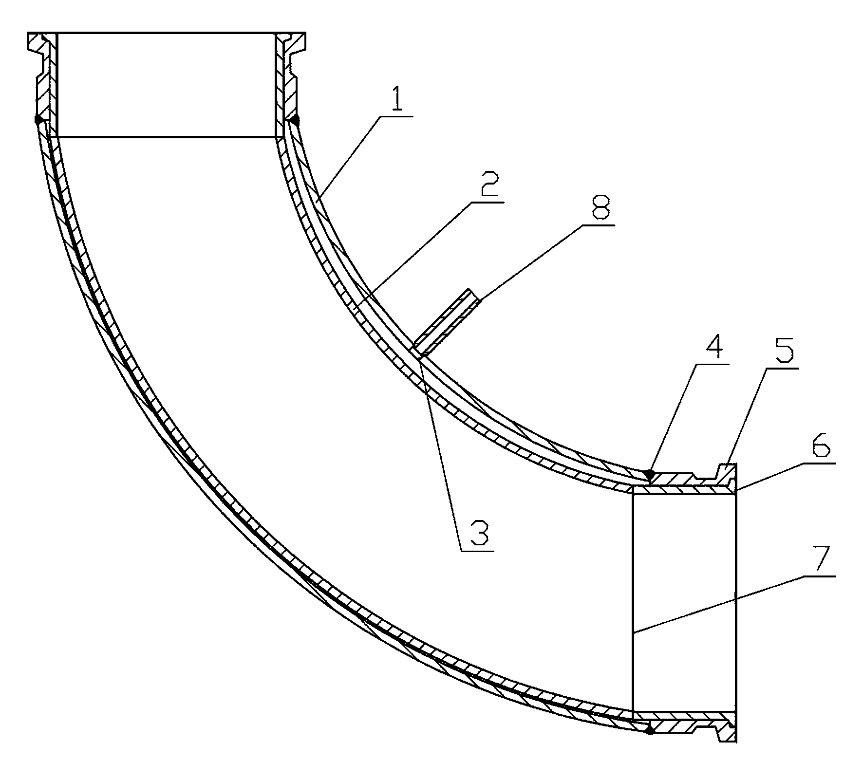 Crack filling method of compound bent pipe and abrasion-resistant compound bent pipe