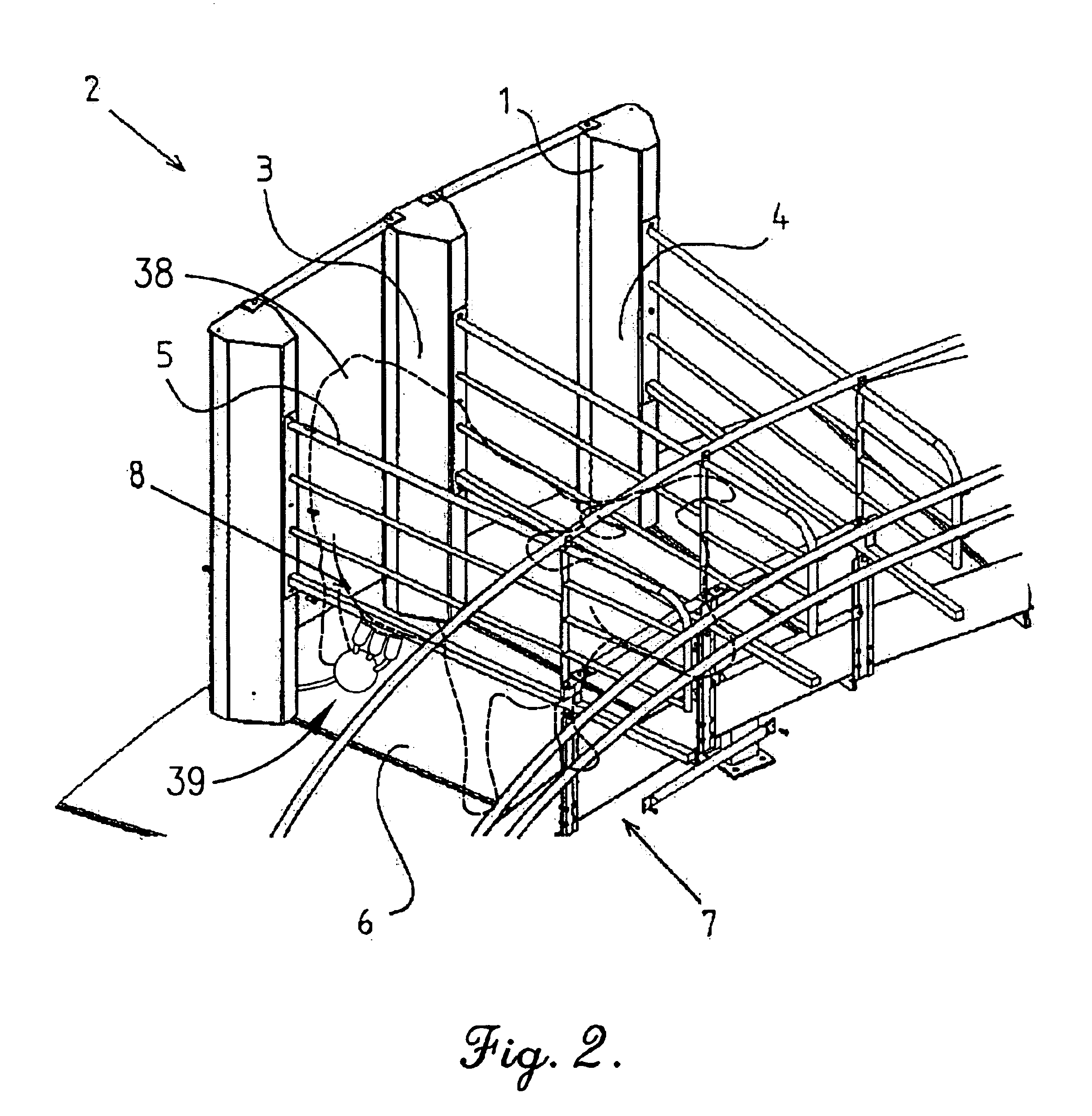 Device for at least one milking stall and a parlor comprising a plurality of milking stalls